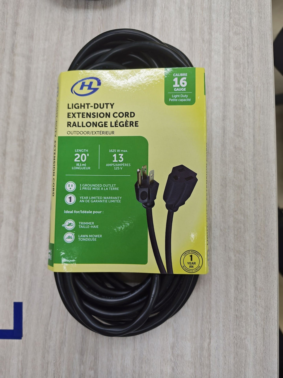 20' 16 Gauge 1-Tap Outdoor Extension Cord, Black H4R6 - product image 3