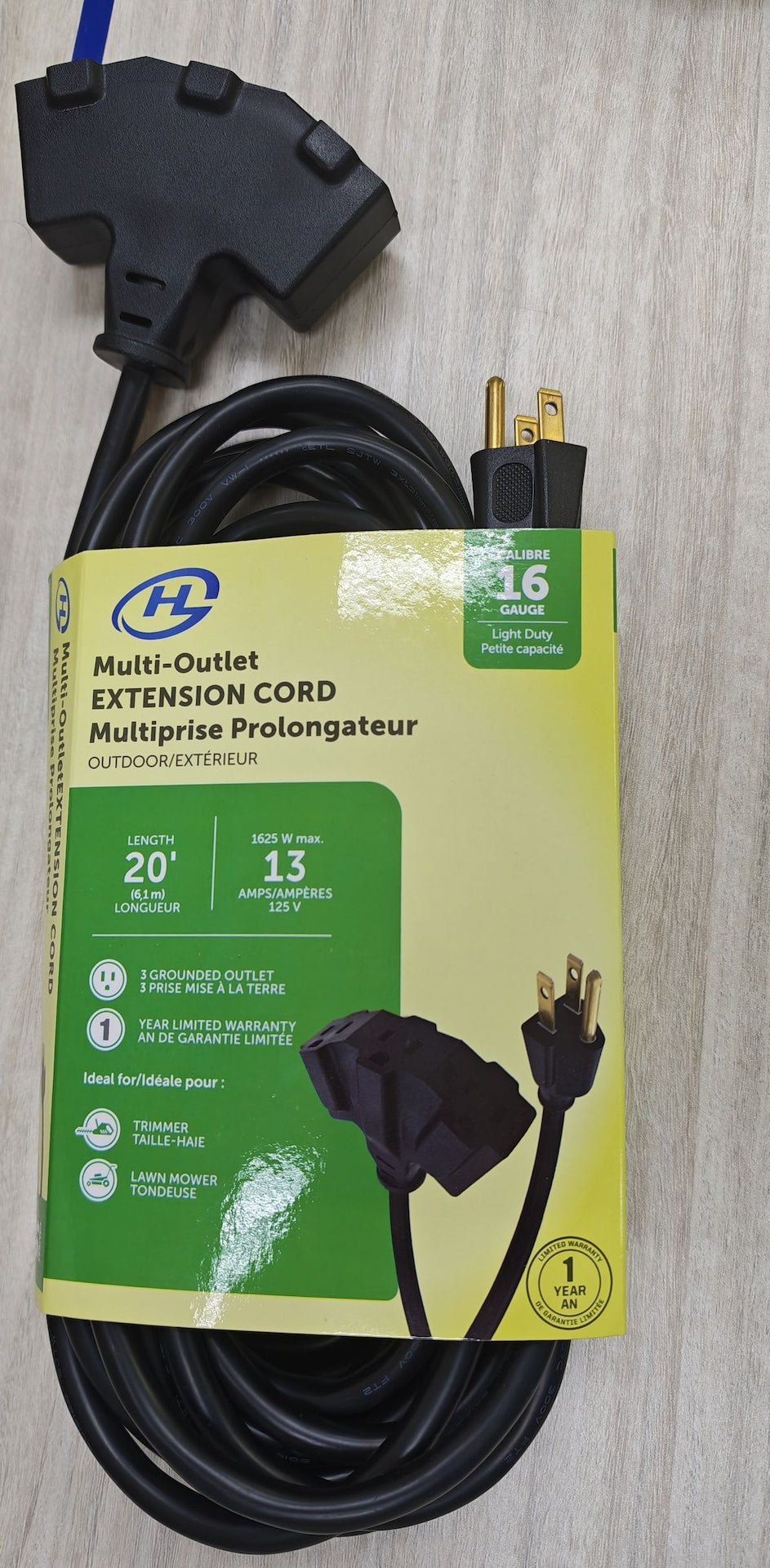 20' 16 Gauge 3-Tap Outdoor Extension Cord, Black B3Z8 - product image 2