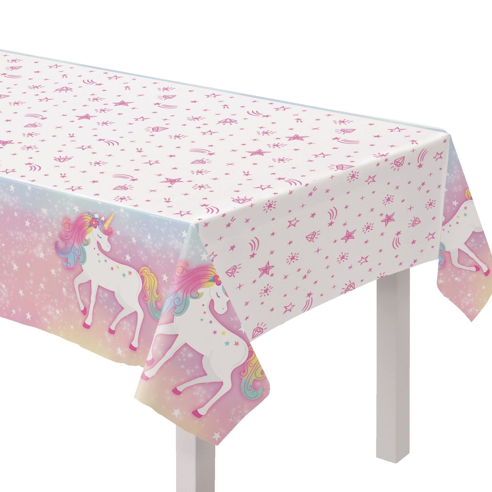 Unicorn Rectangle Plastic Reusable Table Cover, Pink/White, 54 x 96-in U0M2 - product image 1
