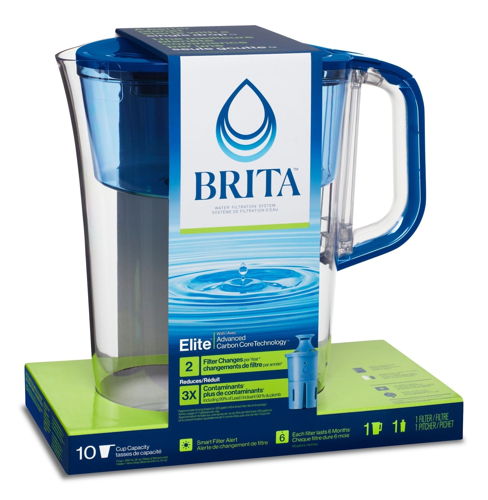 Elite Filter Pitcher with Smart Light Indicator, 10-Cup, Blue Tahoe U7O1 - product image 1