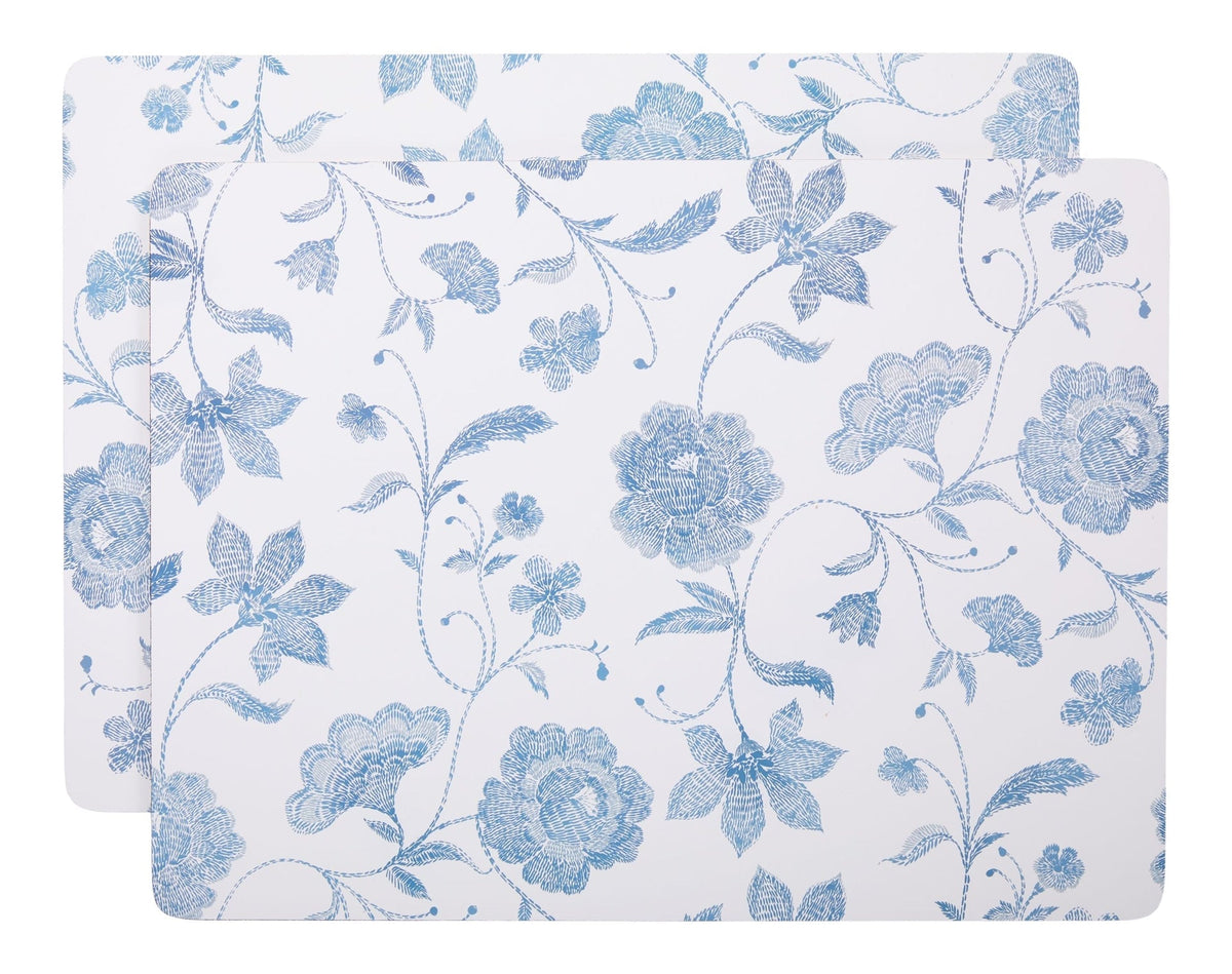 Blue Floral Rectangle Cork Placemat Set, Multi-Coloured, 11-in x 15-in, 2-pk S7F3 - product image 1