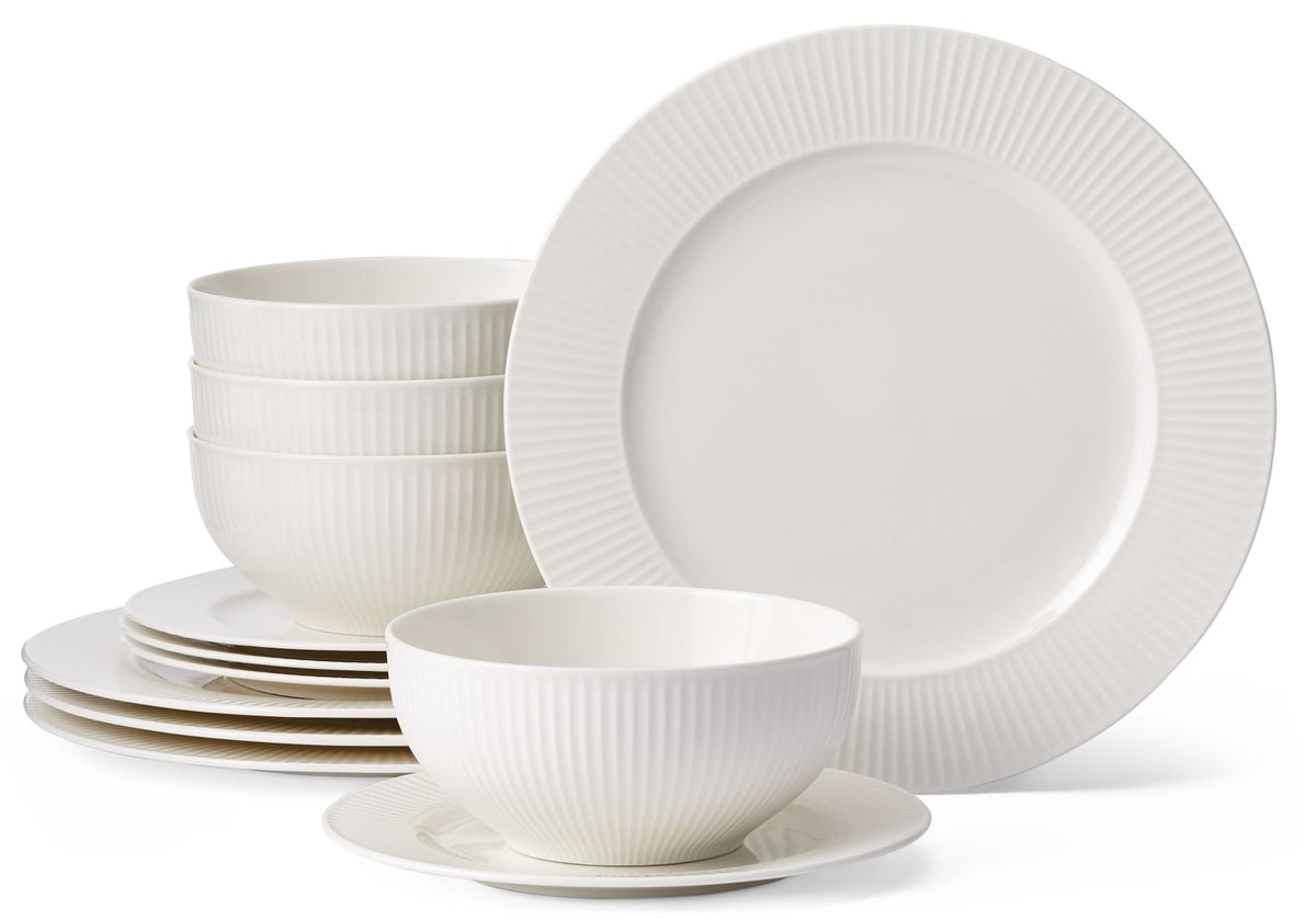 Highbury Ribbed New Bone Dinnerware Set, Serves 4, 12-pc, White C2Y2 - product image 1