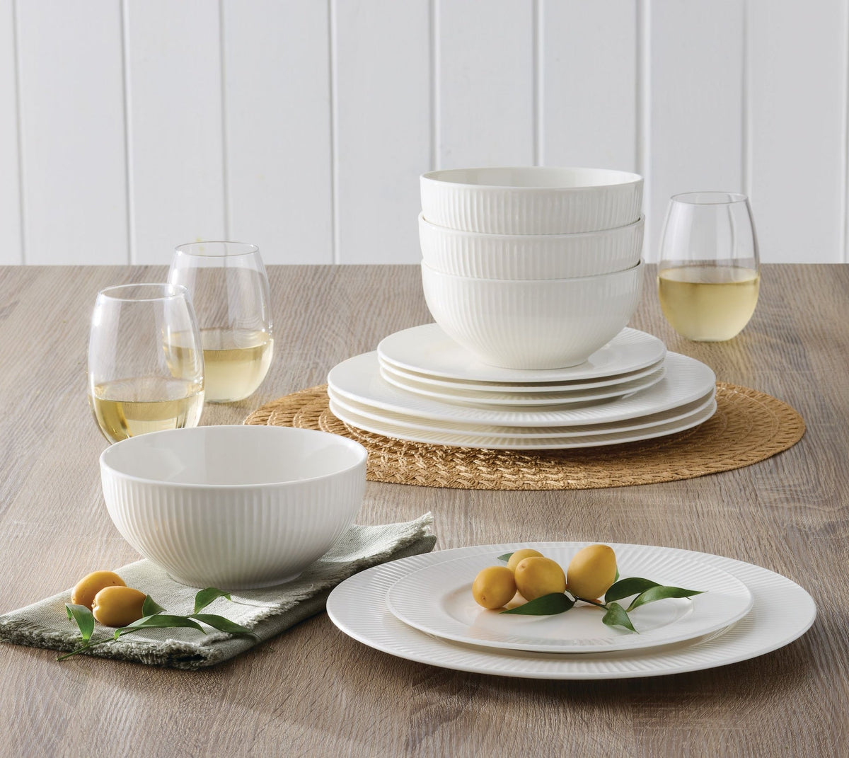 Highbury Ribbed New Bone Dinnerware Set, Serves 4, 12-pc, White C2Y2 - product image 6