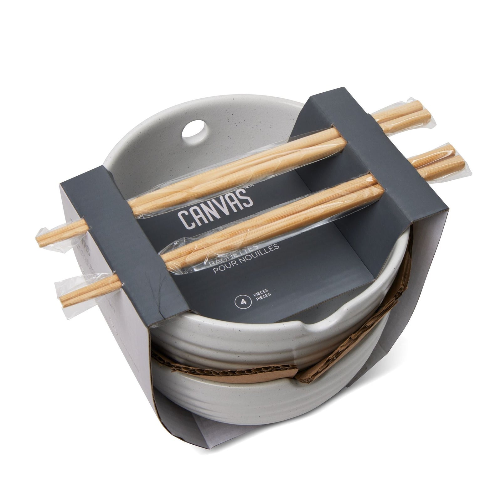 Noodle Bowl with Chopsticks Set, Serves 2, 4-pc, White O7C5 - product image 2