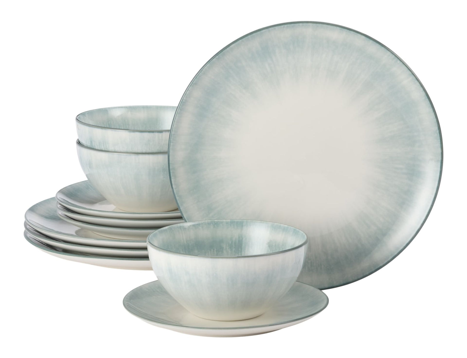Porcelain Dinnerware Set, Serves 4, 12-pc, Sage Green Pad Print K4N9 - product image 1
