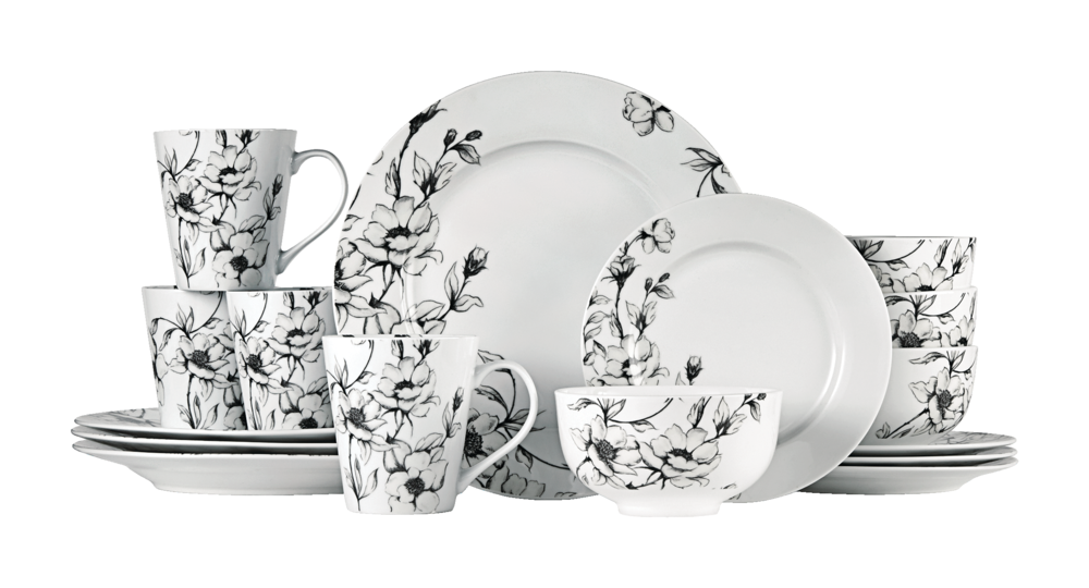 Wild Rose Porcelain Dinnerware Set, Serves 4, 16-pc, White C6B1 - product image 1
