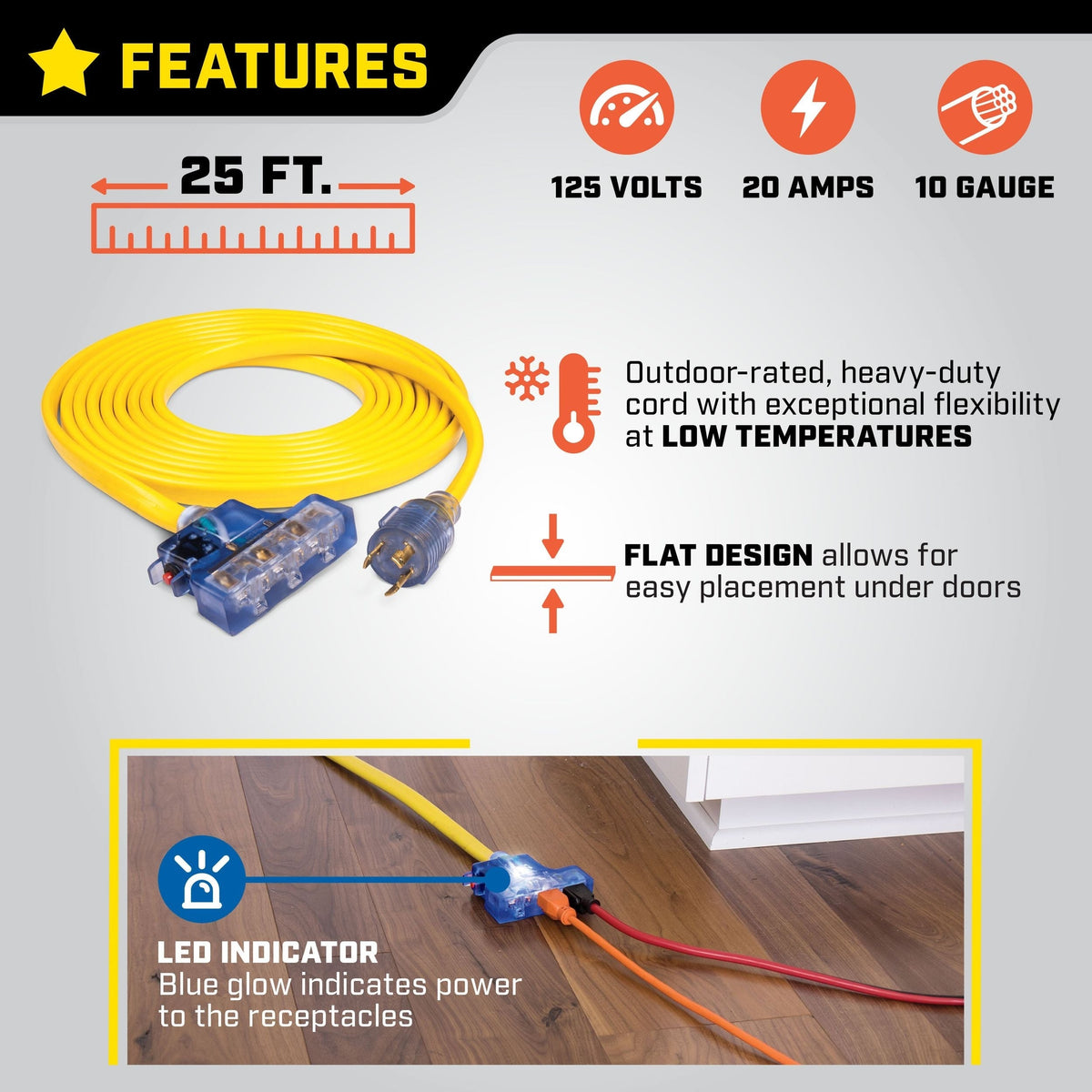 20A, 125V L5-30R Flat Design Generator Extension Cord, 25-ft X5O3 - product image 6