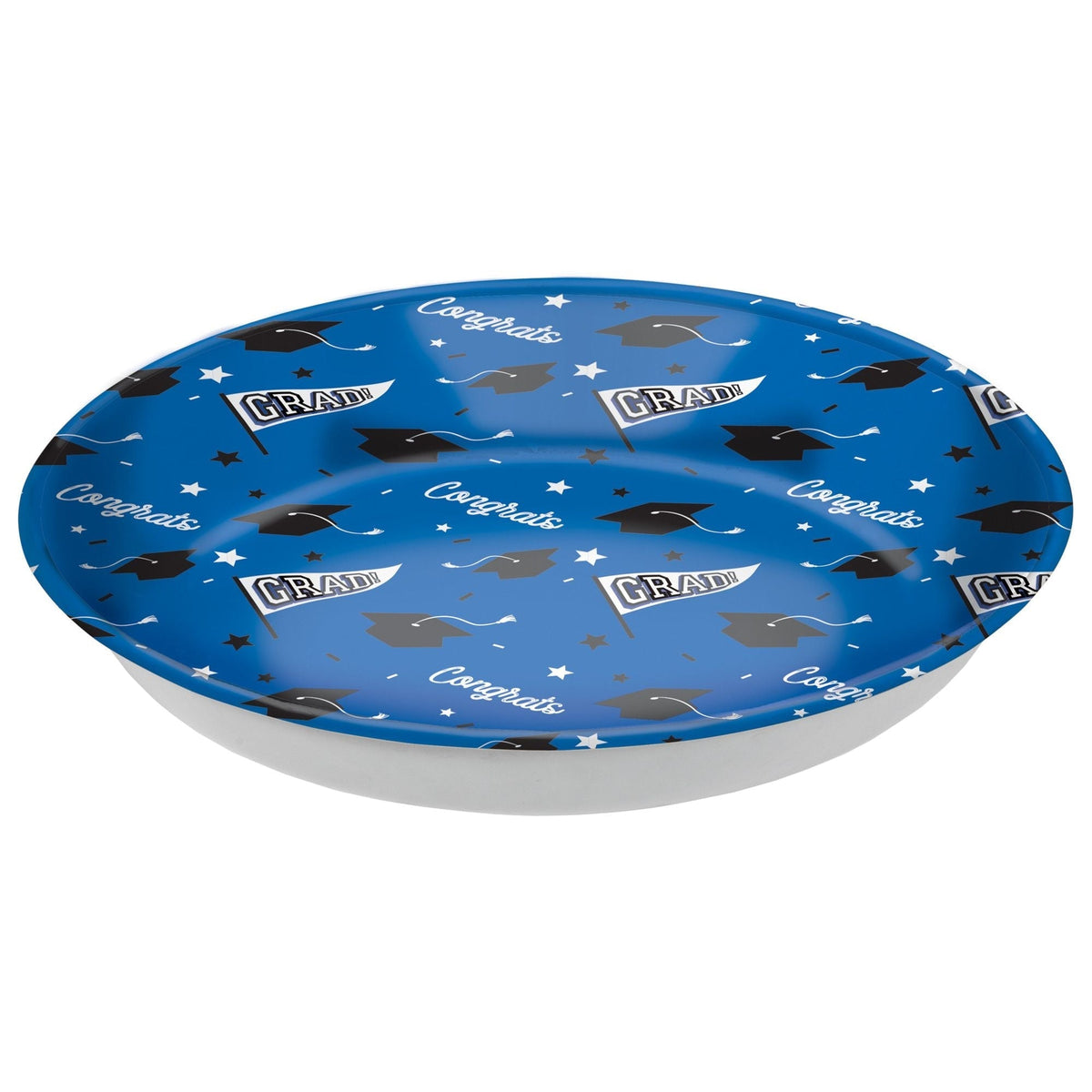 Grad" Round Plastic Reusable Serving Bowl, Blue, 14-in, for Graduation Z5V6 - product image 1