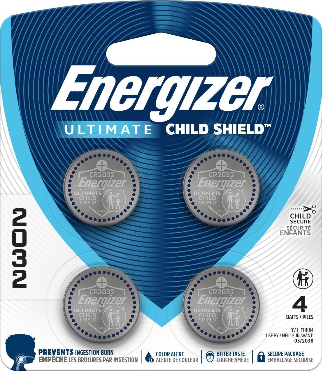 2032 Child Shield Lithium Battery, 4-Pack I7A4 - product image 1