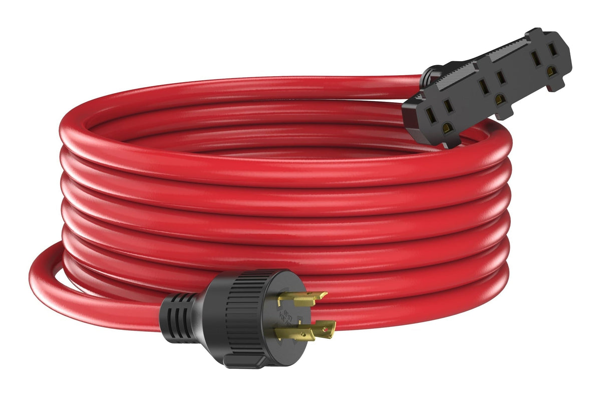 30A 25-ft Triple-Outlet Extension Cord, Red C8C5 - product image 1