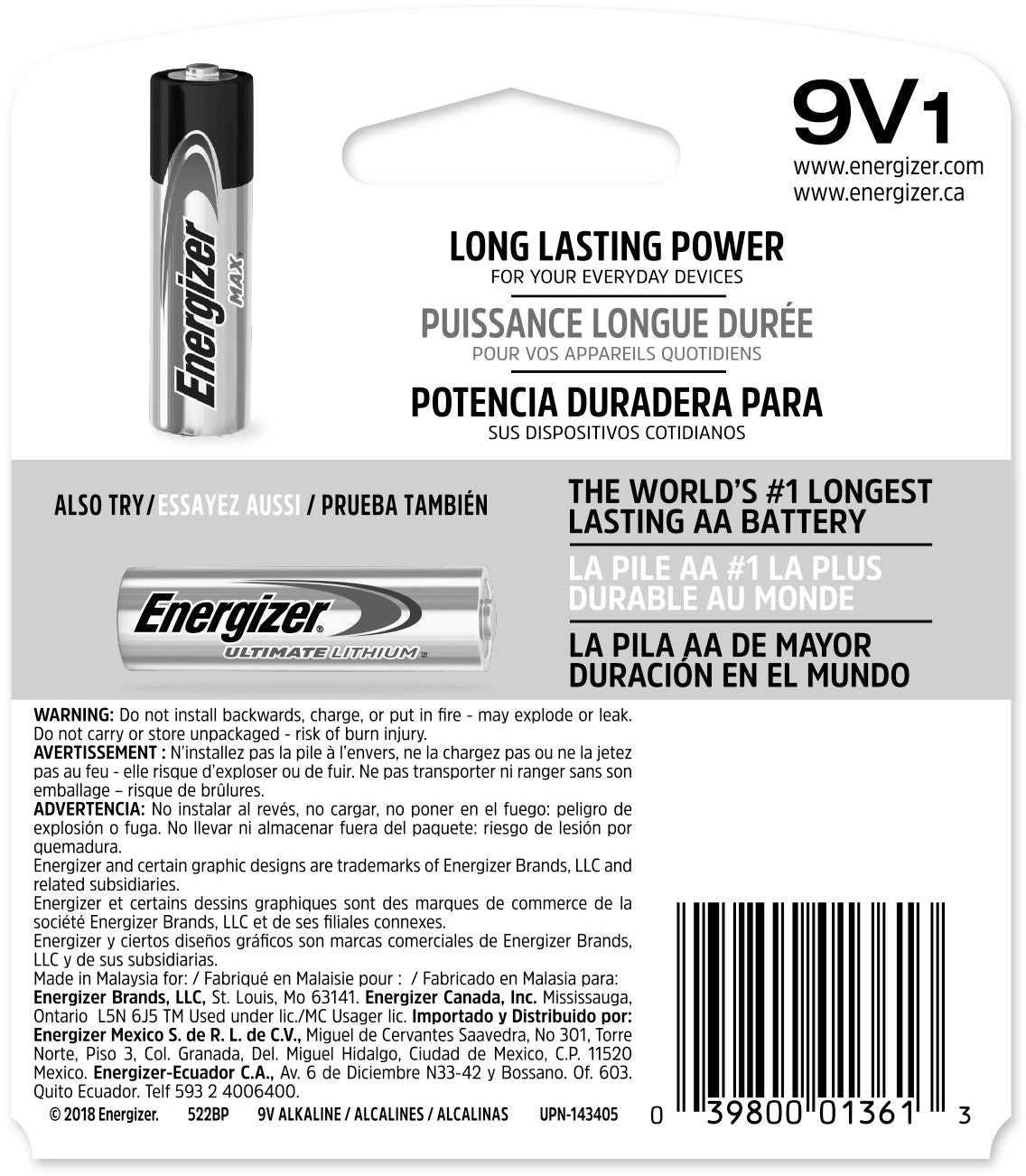 Max 1-pk 9V / 9 Volt Alkaline Battery, Long Lasting, All Purpose I3A9 - product image 3