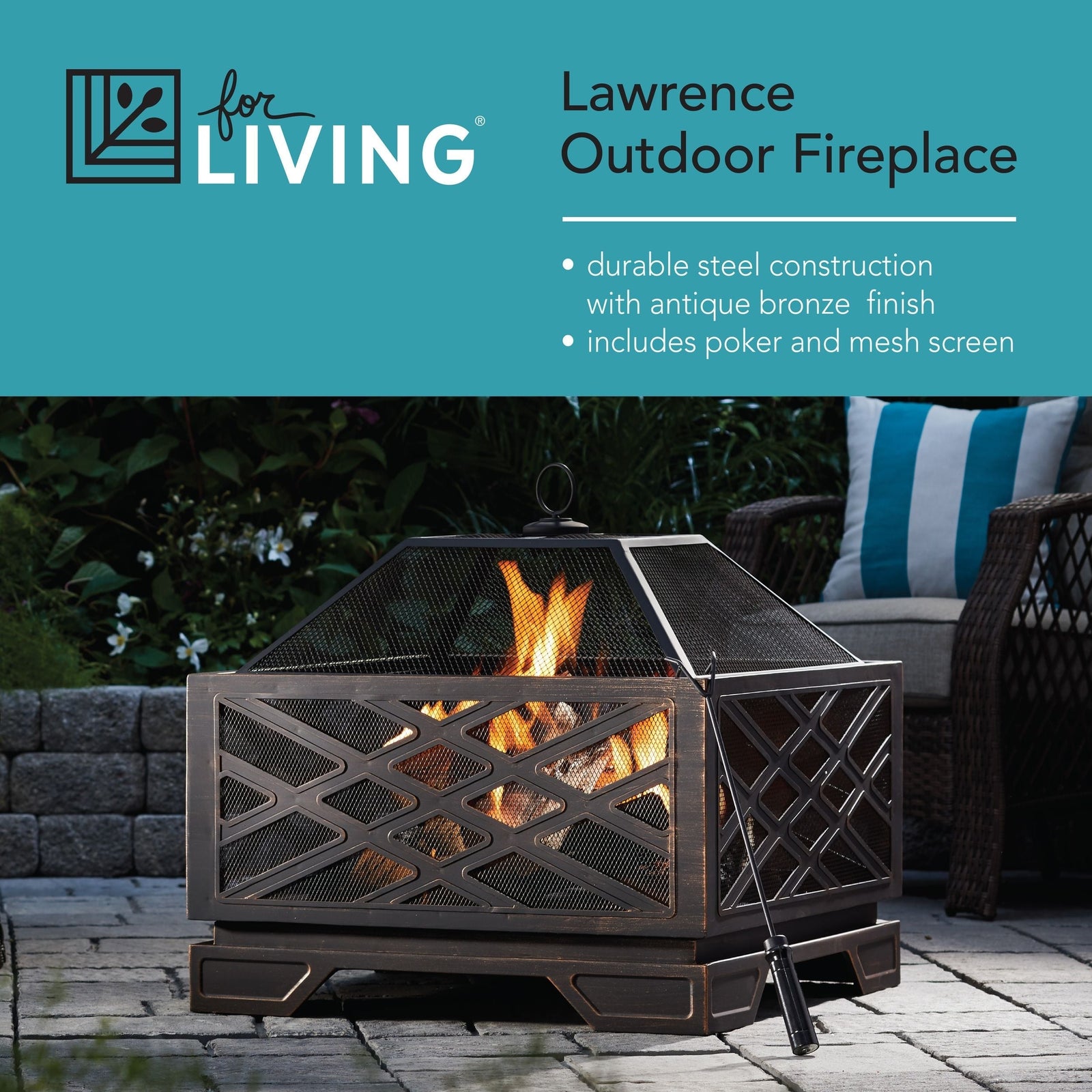 Lawrence Steel Outdoor Wood Burning Fire Pit with Fireplace Poker, 25 x 25 x 26-in O4H4 - product image 4
