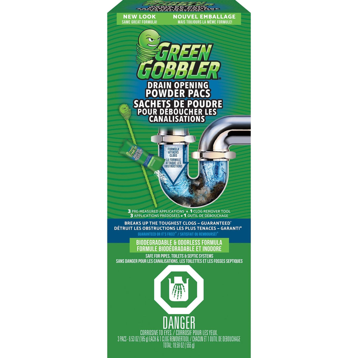 Green Gobbler Drain Clog Dissolver Pacs, Biodegradeable, 555-g, 3-pk O0X3 - product image 1