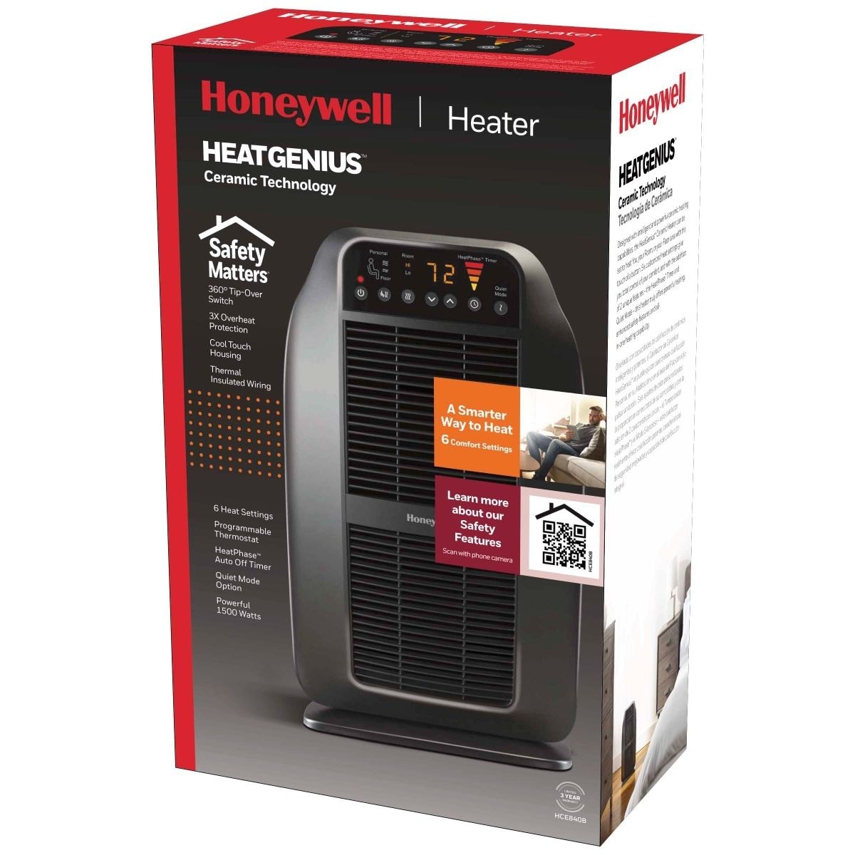 HCE840BC HeatGenius Multizone Ceramic Space Heater, 1500W, Black I7F4 - product image 6