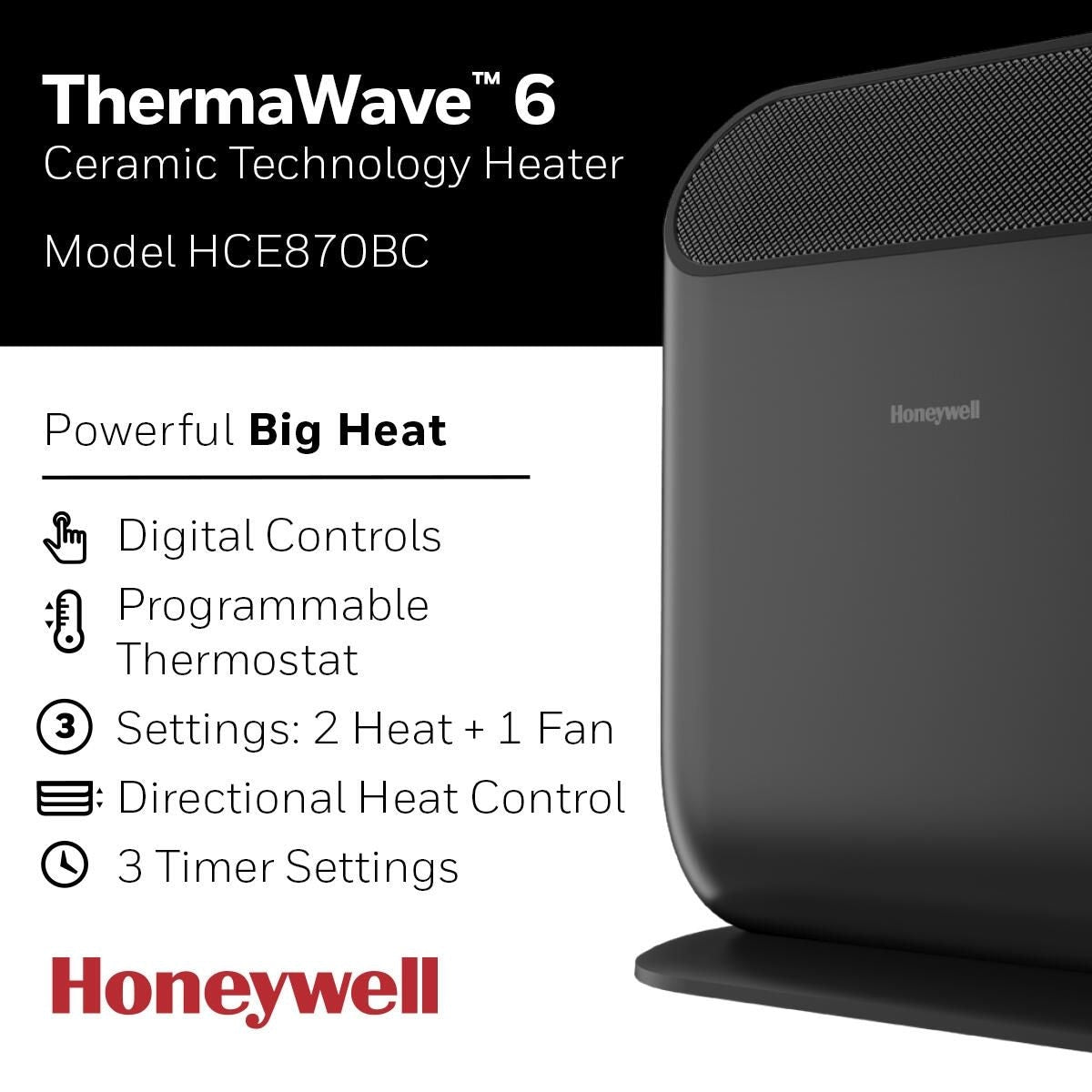 ThermaWave 6 Ceramic Space Heater, 1500W, Black M0K2 - product image 7