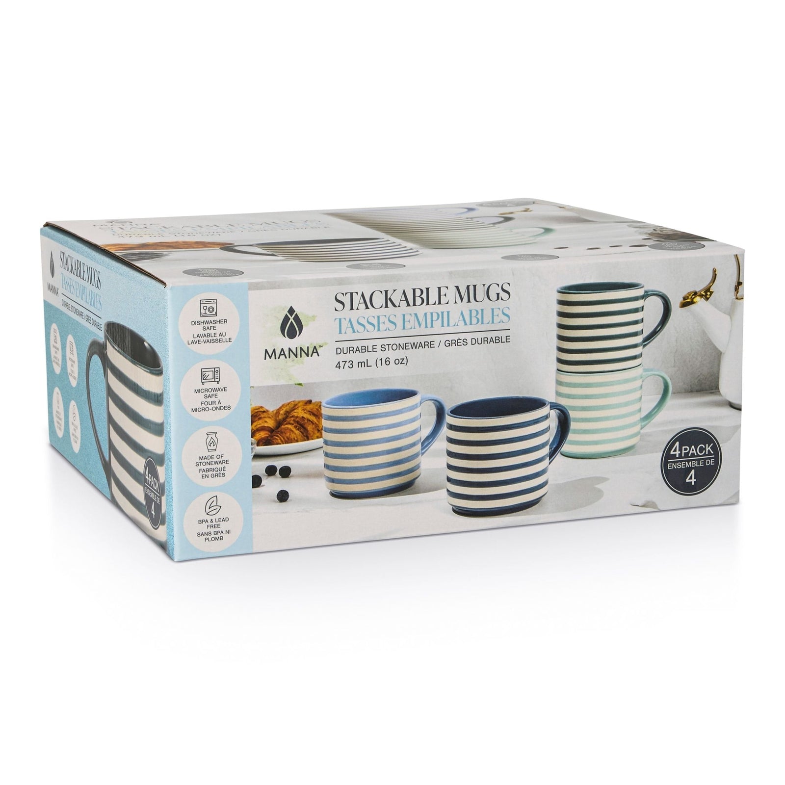 Blue Strip Stackable Mugs, Assorted Colours, 4-pk V1T1 - product image 5