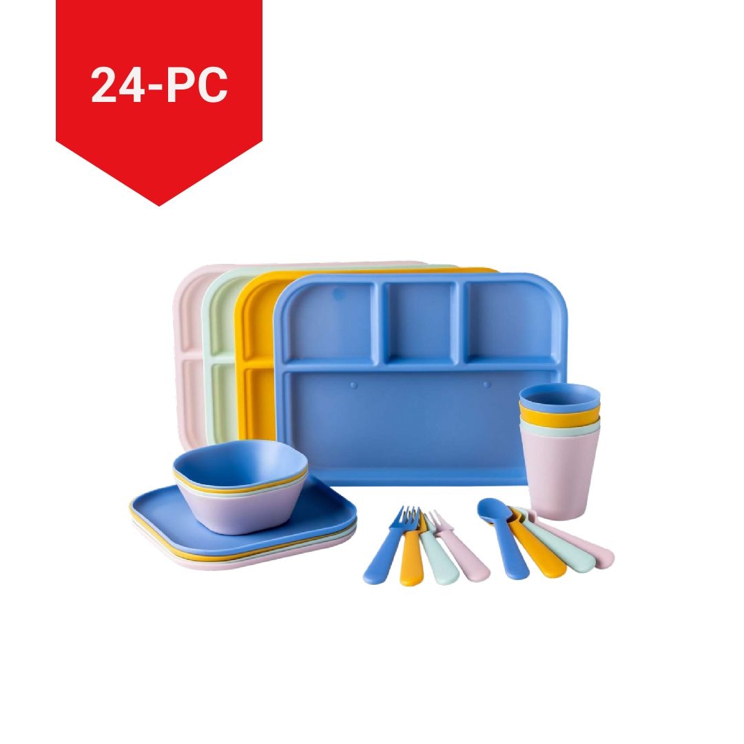 Kids' Plastic Dinnerware Set, Serves 4, 24-pc, Dishwasher Safe O8F6 - product image 3