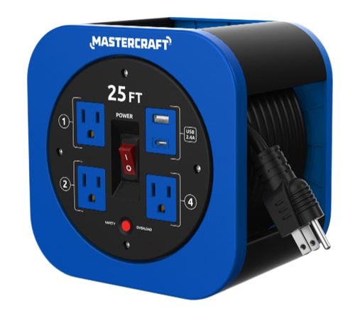 25-ft 13A 3-Outlet/1 USB-A and 1 USB-C Extension Cord Reel Y9V4 - product image 1
