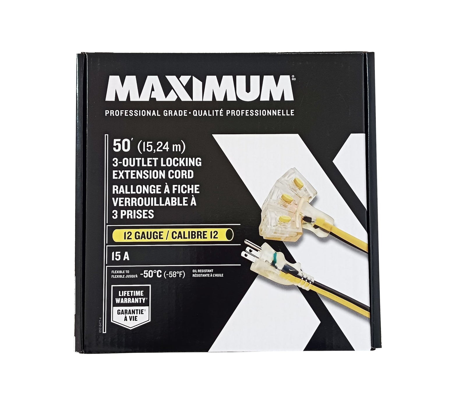 3-Outlet Locking Extension Cord, 50-ft, Yellow/Black O6S8 - product image 1
