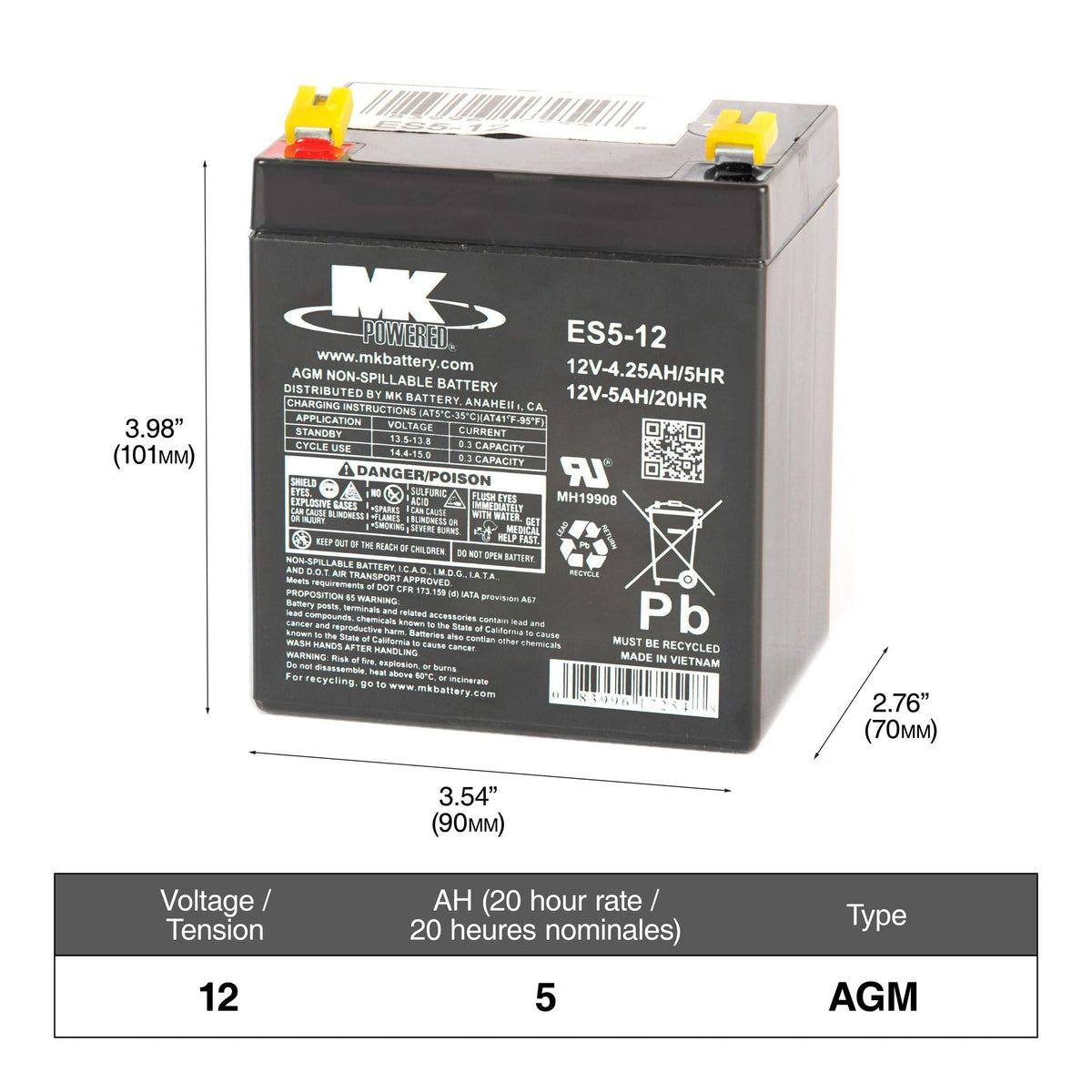 Battery 12-Volt 5 Ah SLA Battery, F2 Terminal A9E5 - product image 1