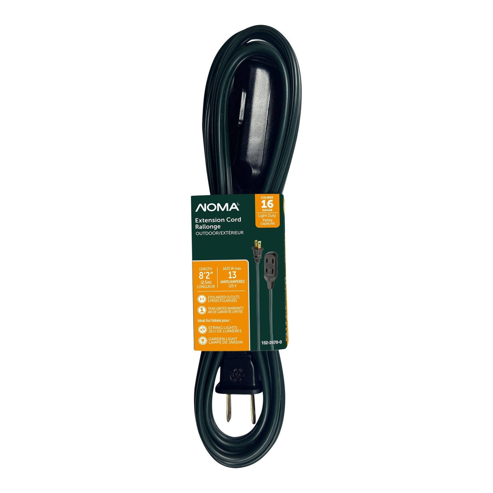 2.5-m 13A 3-Outlet Light-Duty 16-Gauge Green Outdoor Extension Cord C5M0 - product image 1