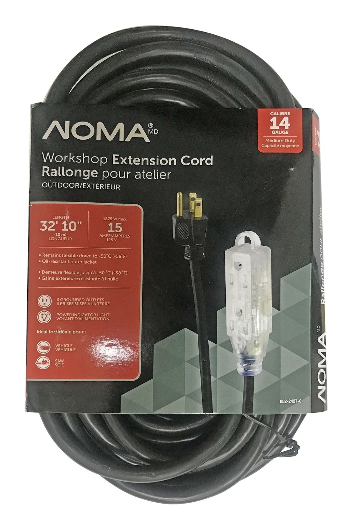 32-ft 10-in 14/3 Outdoor Extension Cord with 3 Grounded Outlets and Lighted End, Black Q5W6 - product image 1