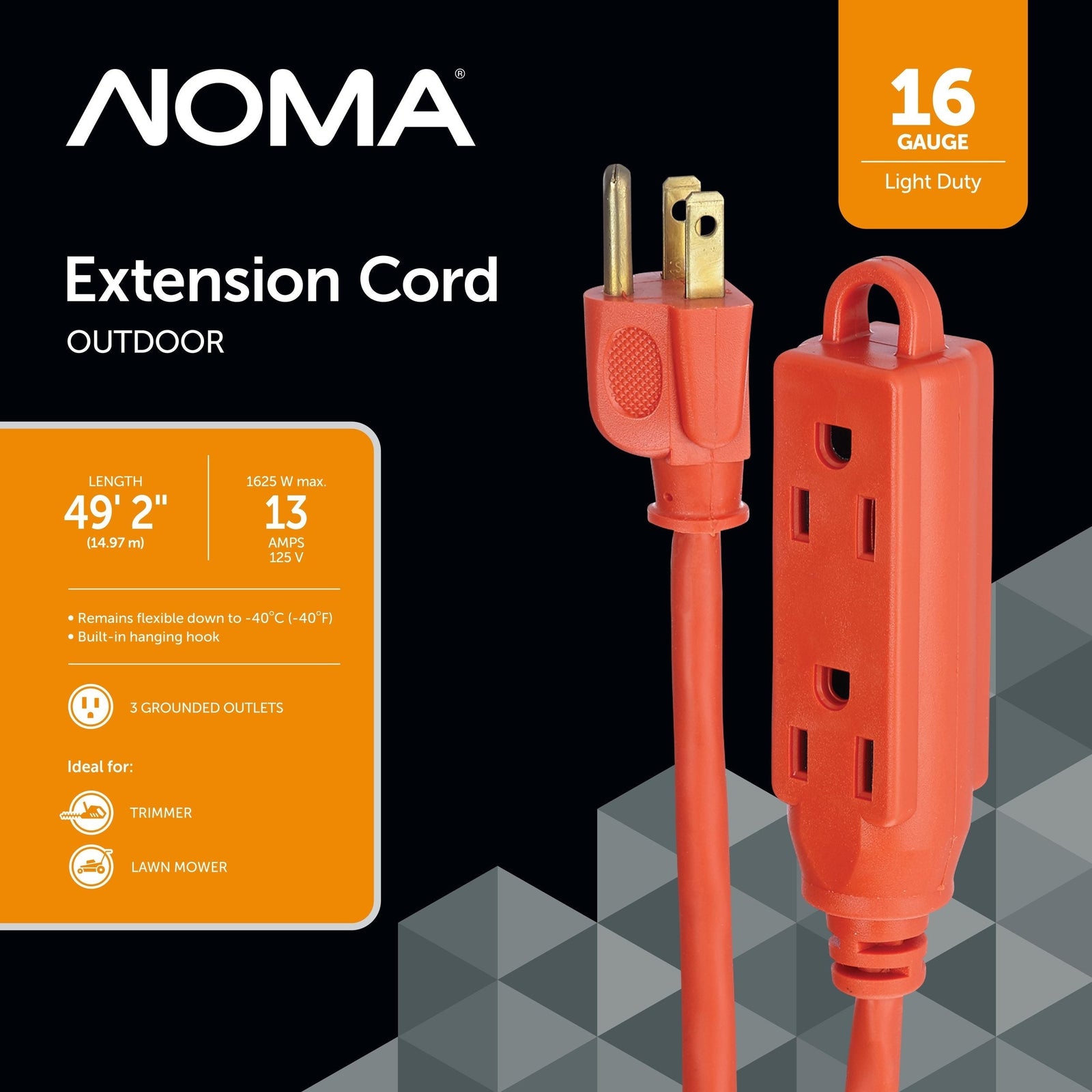 50-ft 16/3 Outdoor Extension Cord with 3 Grounded Outlets & Banana End, Orange Y9P6 - product image 3