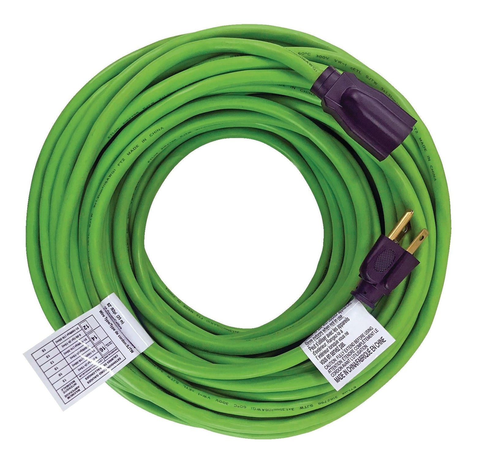 82-ft 16/3 Outdoor Extension Cord with Grounded Outlet, Lime Green U3Z0 - product image 2