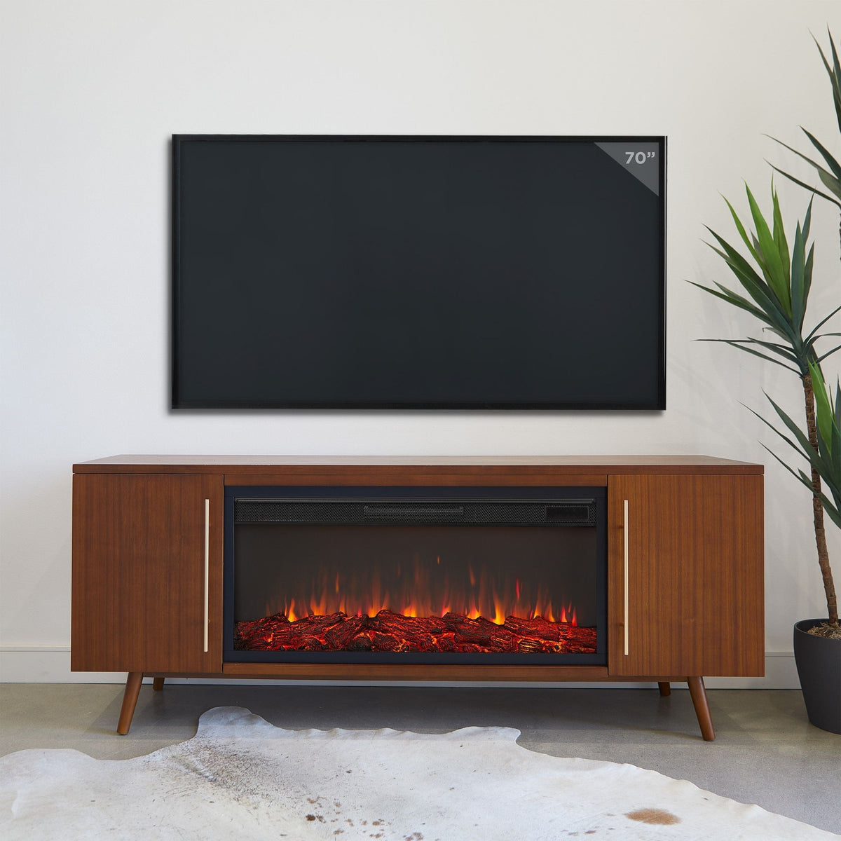 Flame Morris Media Indoor Electric Fireplace TV Stand, 72-in, 1500W, Includes Remote Control & Firebox, Vintage Black Maple F5H0 - product image 3