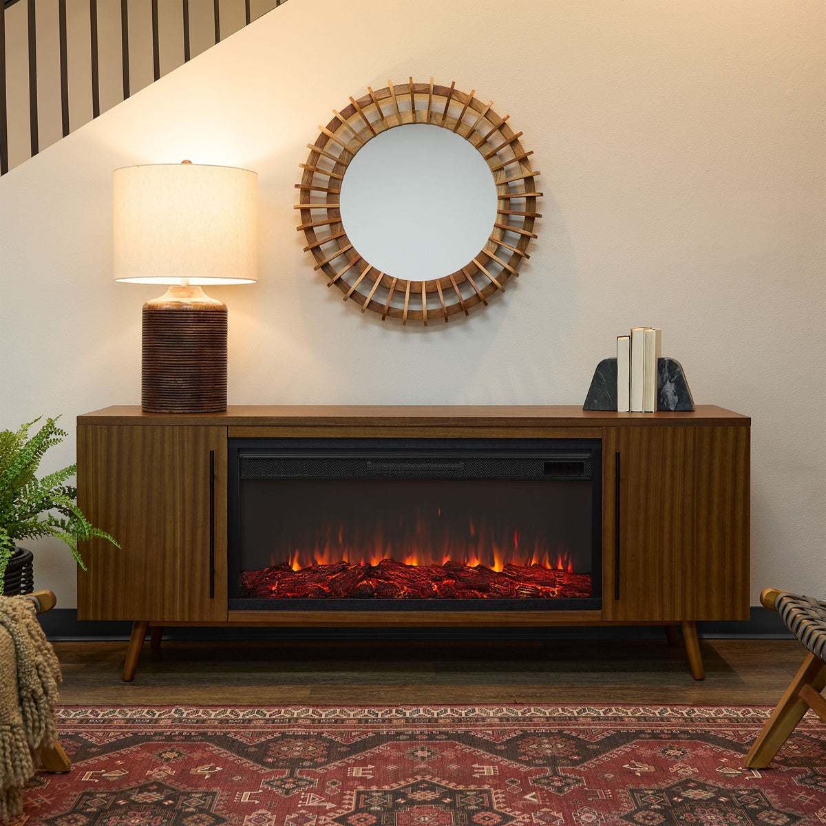 Flame Morris Media Indoor Electric Fireplace TV Stand, 72-in, 1500W, Includes Remote Control & Firebox, Vintage Black Maple F5H0 - product image 4
