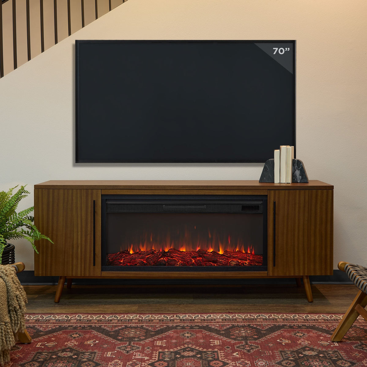 Flame Morris Media Indoor Electric Fireplace TV Stand, 72-in, 1500W, Includes Remote Control & Firebox, Vintage Black Maple F5H0 - product image 5