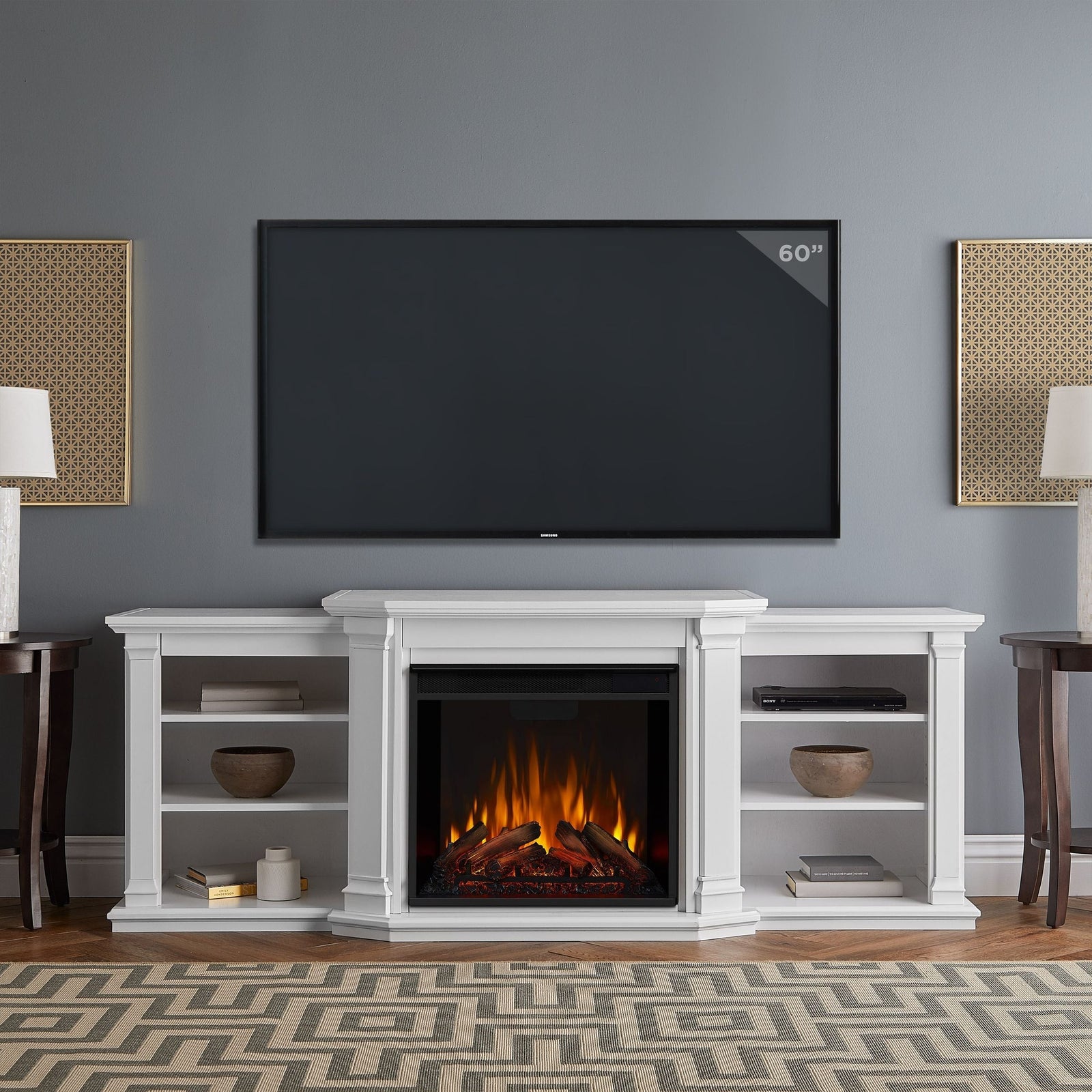 Flame Valmont Media Indoor Electric Fireplace TV Stand, 74-in, 1500W, Includes Remote Control & Firebox, White P2G8 - product image 5