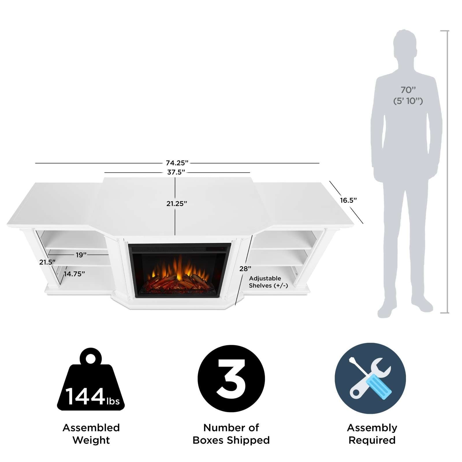 Flame Valmont Media Indoor Electric Fireplace TV Stand, 74-in, 1500W, Includes Remote Control & Firebox, White P2G8 - product image 6