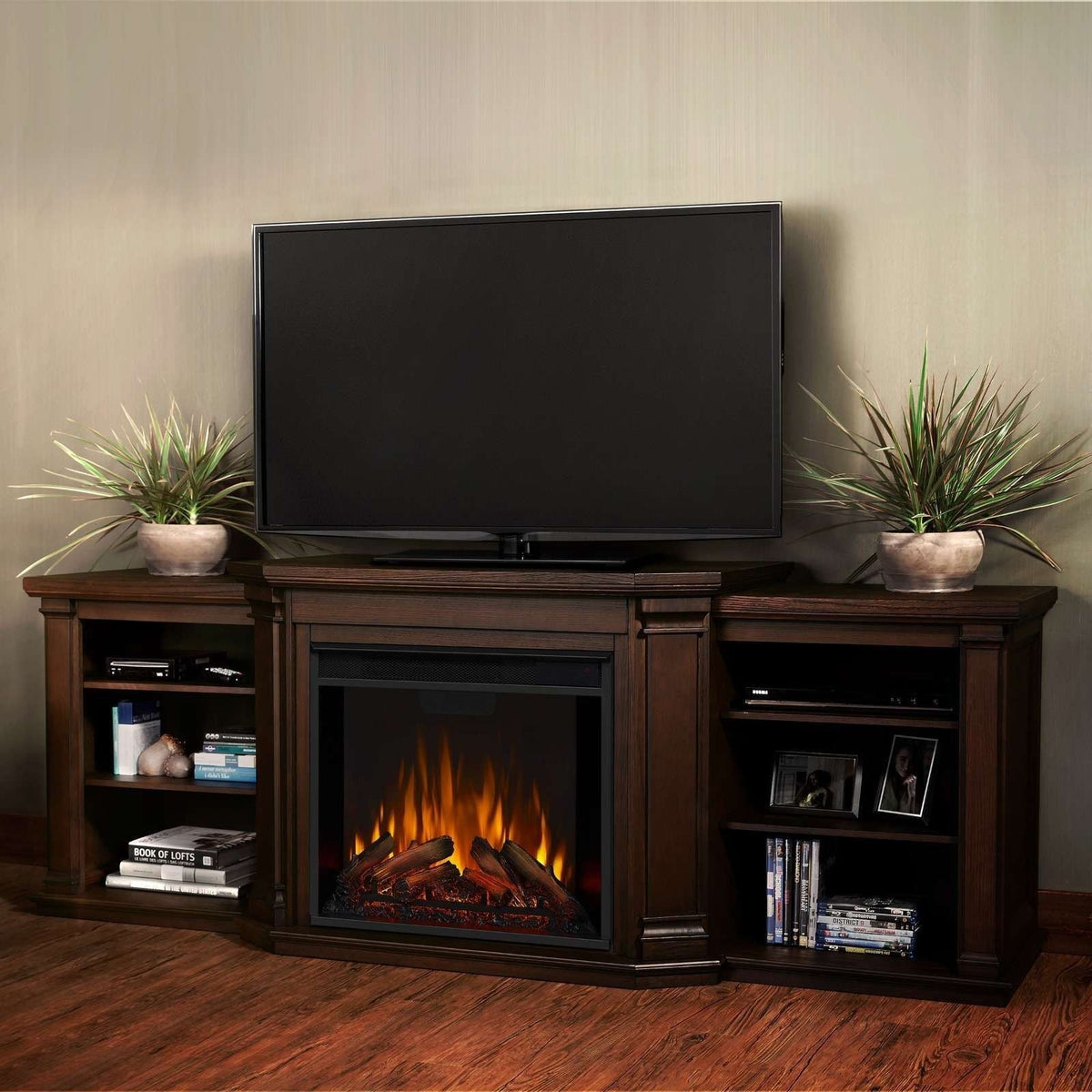 Flame Valmont Media Indoor Electric Fireplace TV Stand, 74-in, 1500W, Includes Remote Control & Firebox, Chestnut Oak U1S4 - product image 4