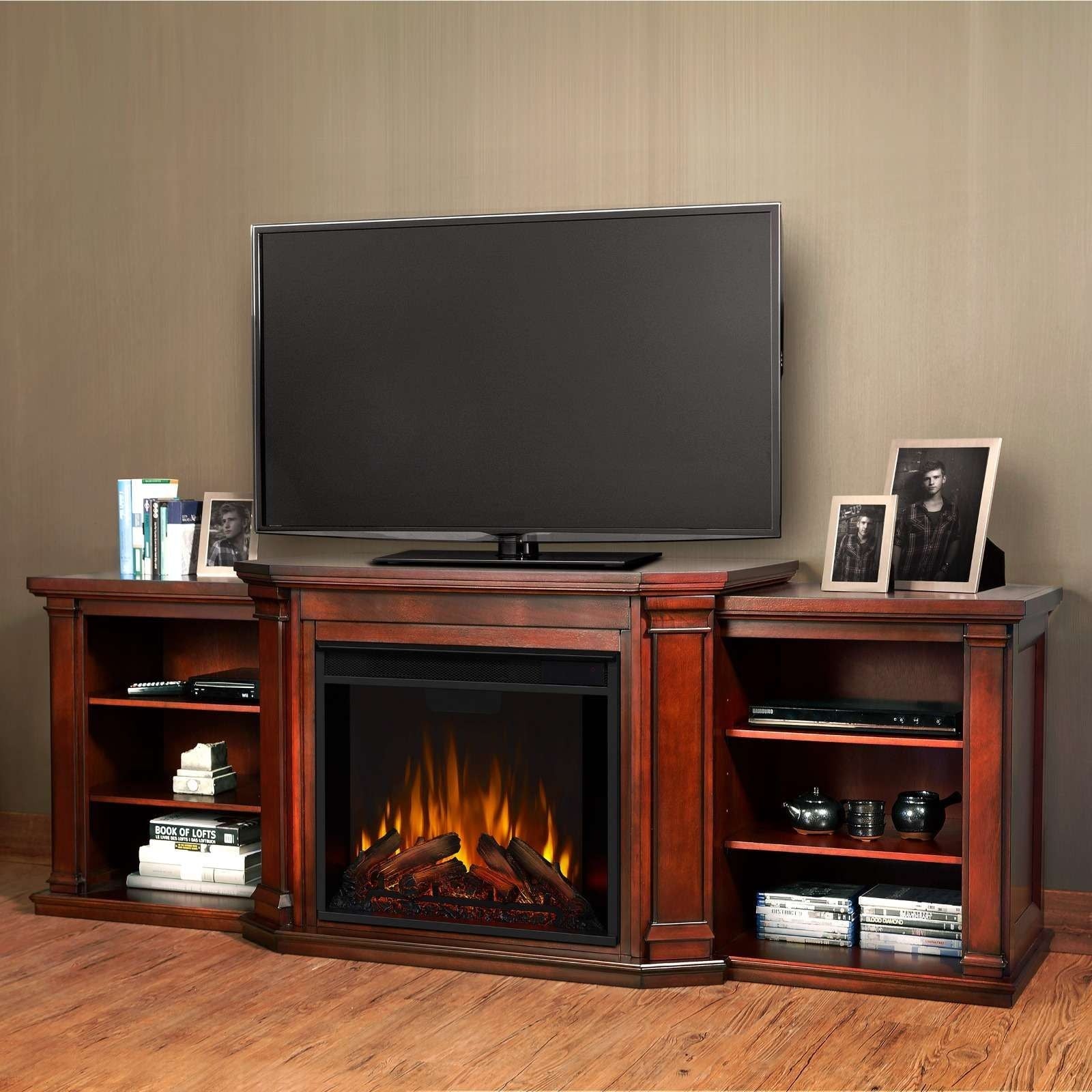 Flame Valmont Media Indoor Electric Fireplace TV Stand, 74-in, 1500W, Includes Remote Control & Firebox, Dark Mahogany X5I8 - product image 4