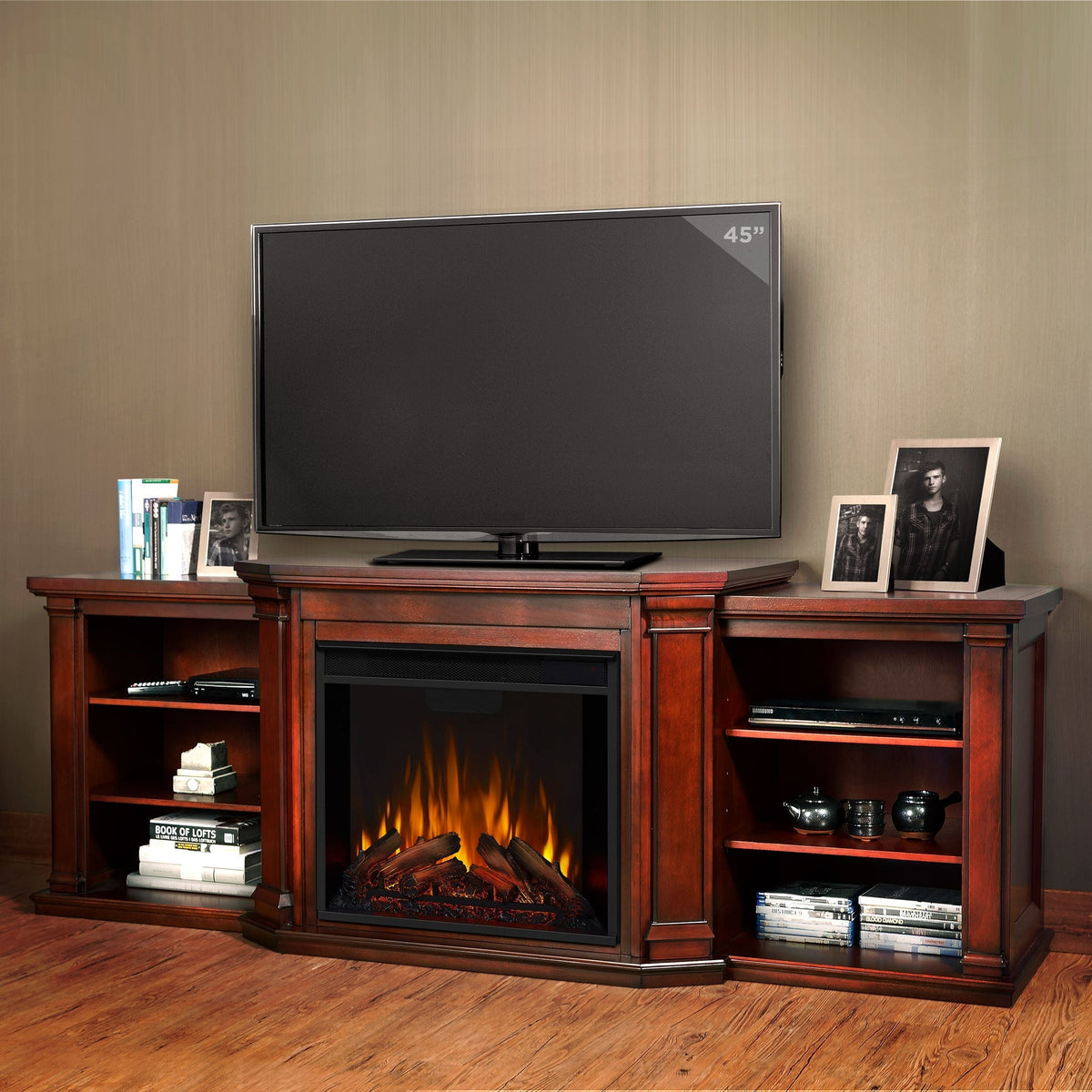 Flame Valmont Media Indoor Electric Fireplace TV Stand, 74-in, 1500W, Includes Remote Control & Firebox, Dark Mahogany X5I8 - product image 5