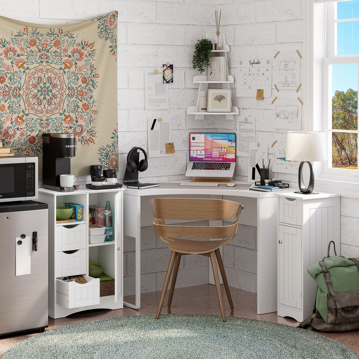 Home Ashland Single Door Bathroom & Laundry Storage Cabinet with 3 Drawers, Open Cubby & Adjustable Shelf, White N1A4 - product image 7