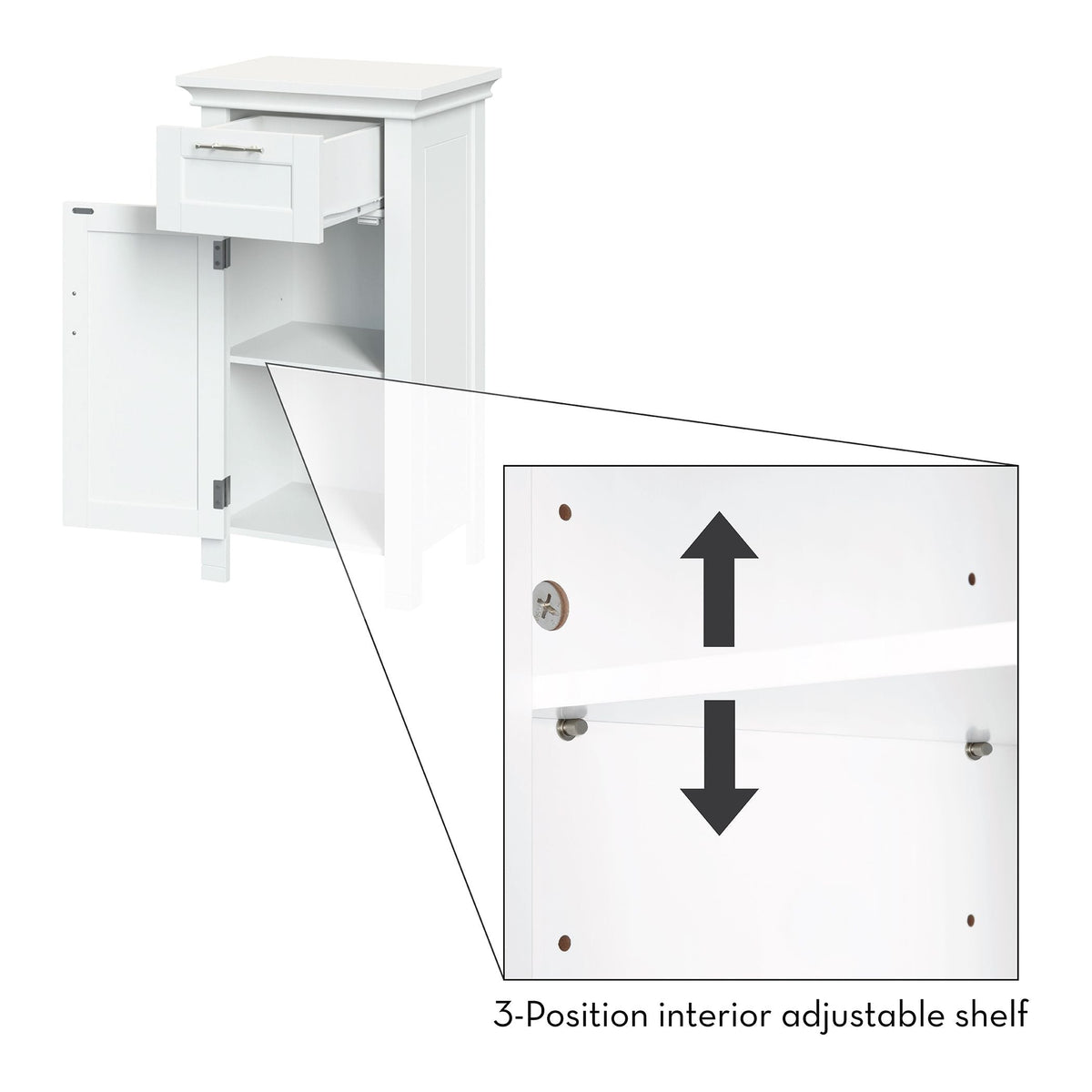 Home Somerset Single Door Bathroom & Laundry Storage Cabinet with Drawer & Adjustable Shelf, White K8O4 - product image 6