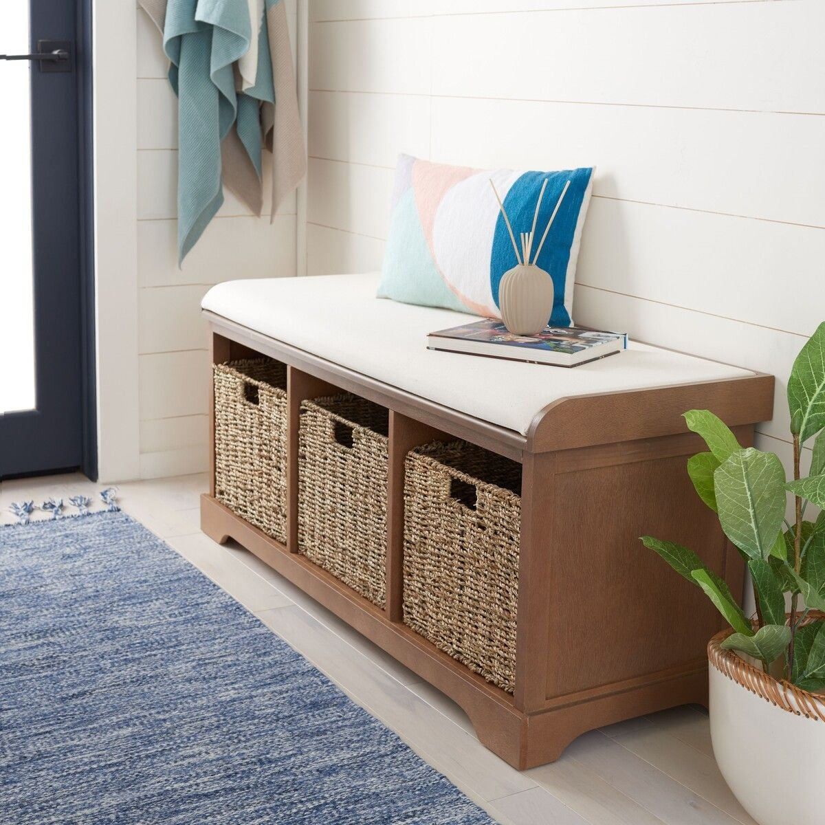 Lonan Wicker Storage Bench, Grey Wash/White, 16.1-in x 47-in x 19.9-in N1H7 - product image 7