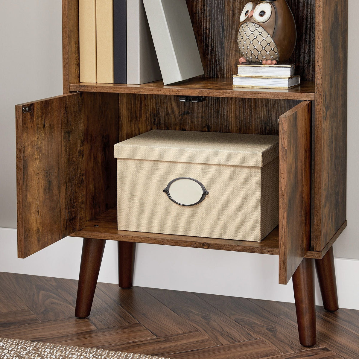 Home 3-Tier Rustic Brown Retro Cabinet with Steel Frame T8V6 - product image 3
