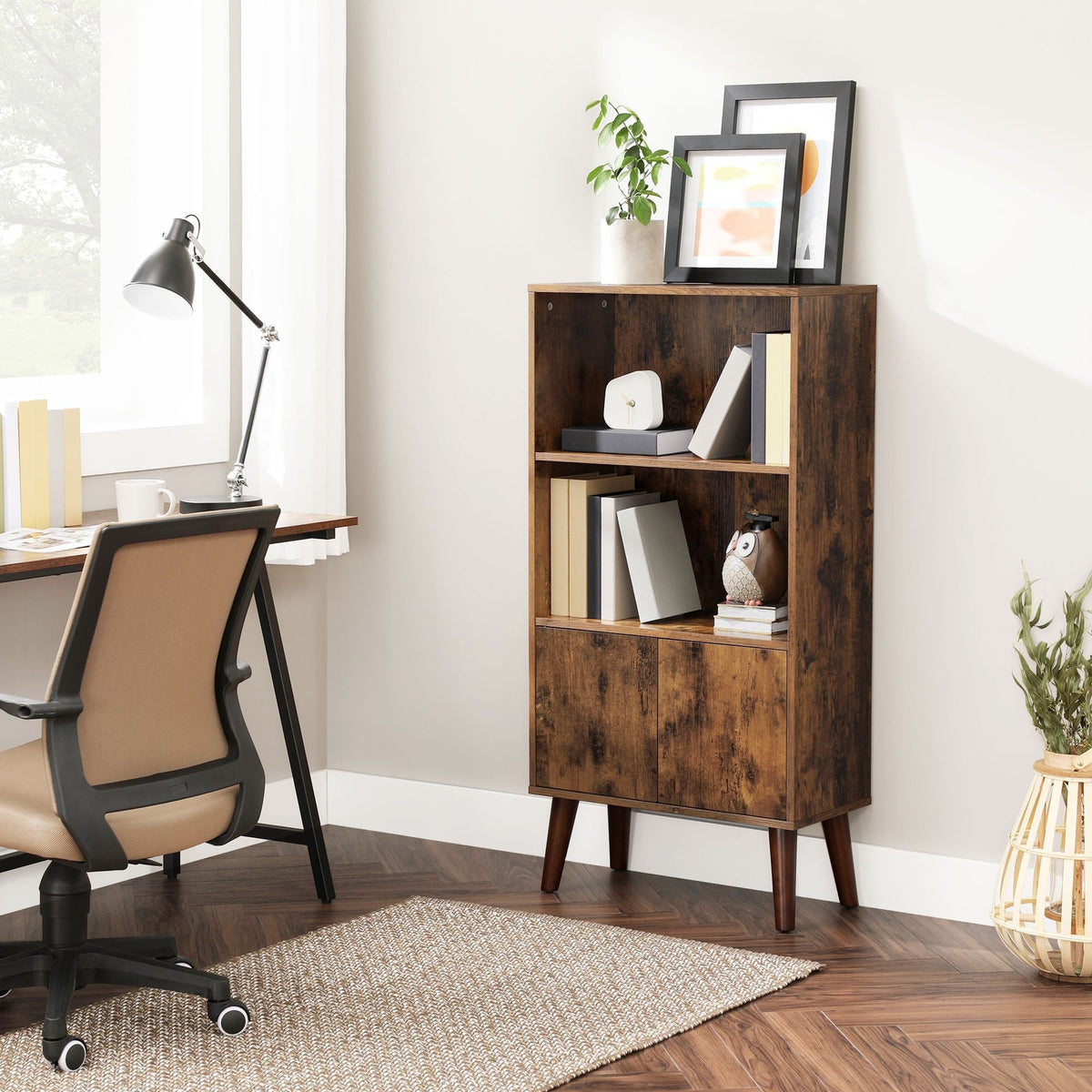 Home 3-Tier Rustic Brown Retro Cabinet with Steel Frame T8V6 - product image 6