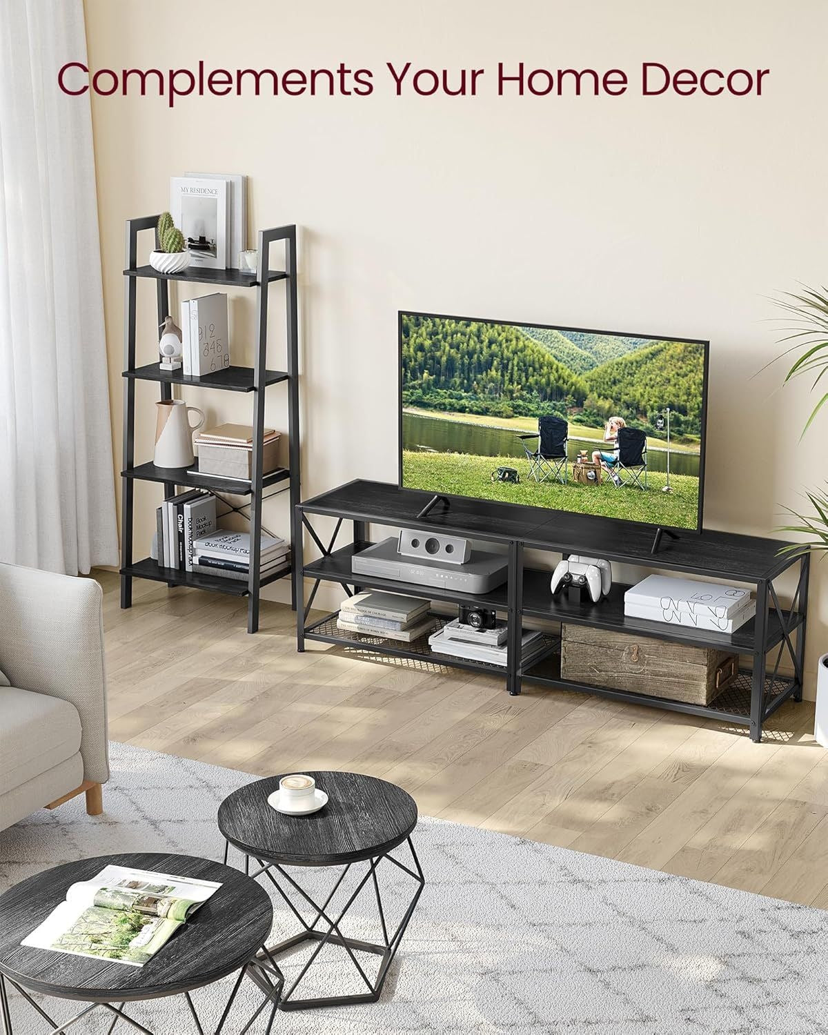 Home 70-in 3-Tier Industrial Black TV Stand A0G3 - product image 6