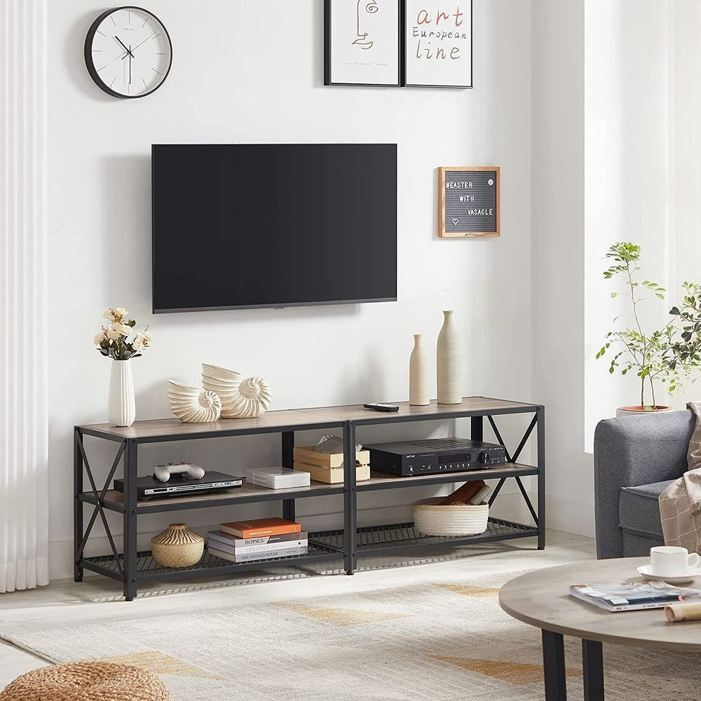 Home 70-in 3-Tier Industrial Greige/Black TV Stand E3H8 - product image 4