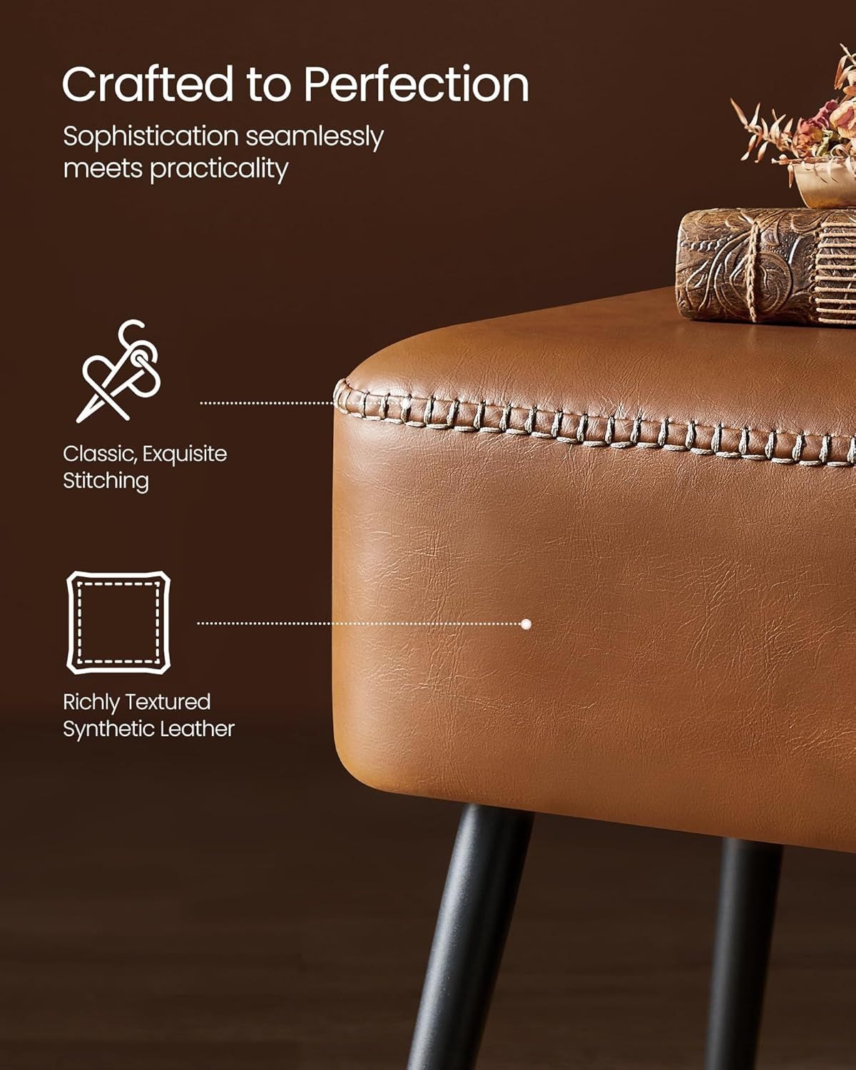 Home EKHO Collection Caramel Brown Synthetic Leather Bench S8M8 - product image 8