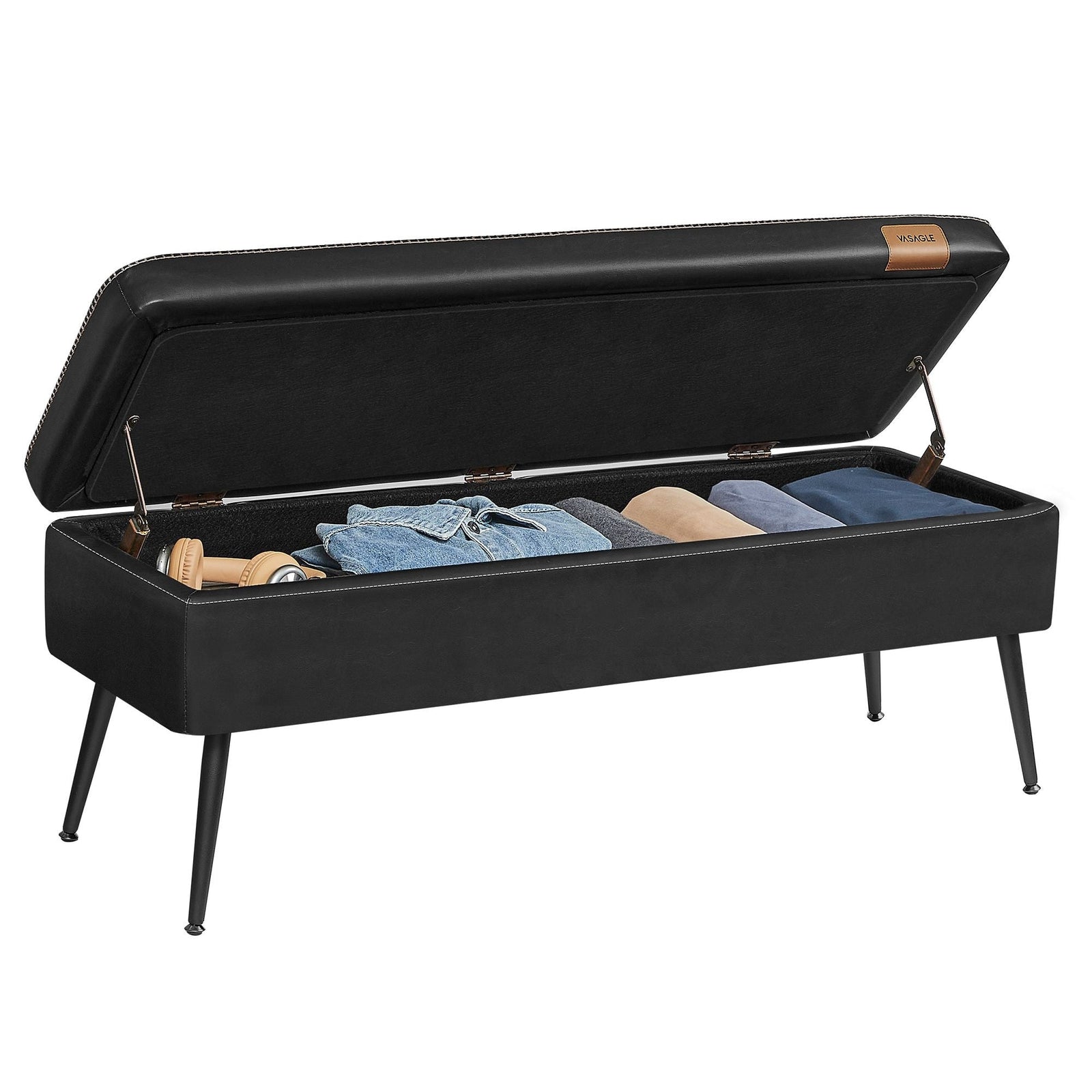 Home Mid-Century Ink Black Ottoman Storage Bench B5I0 - product image 3