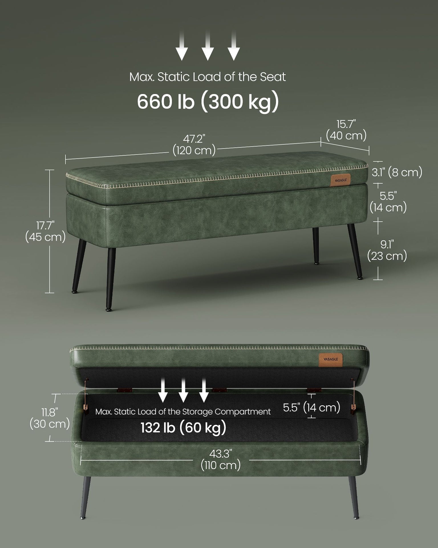 Home Modern Forest Green Ottoman Storage Bench X0N8 - product image 7