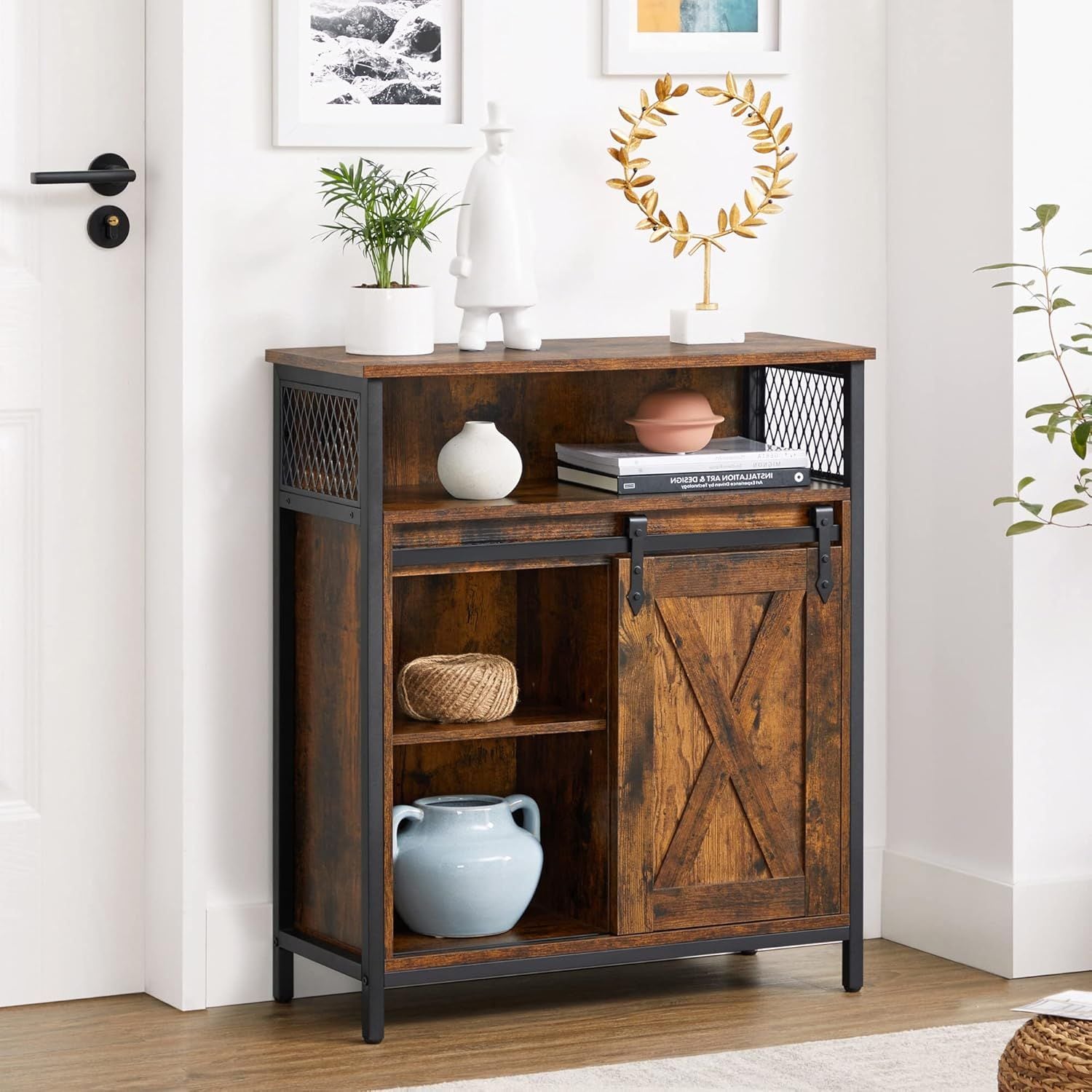 Home Rustic Brown Cabinet with Sliding Door T6T7 - product image 6