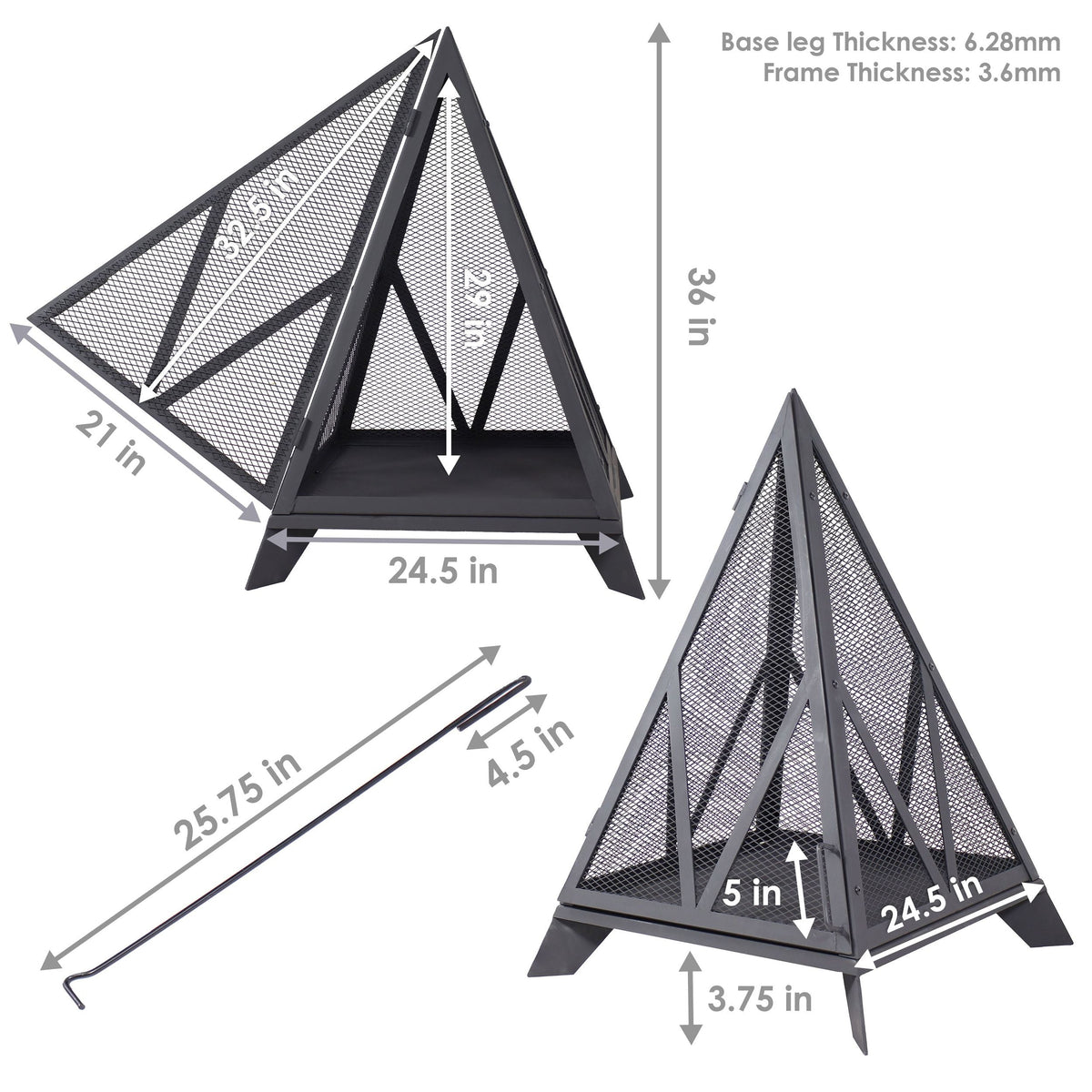 Decor Majestic Pyramid Steel Fire Pit, Black W0B8 - product image 6