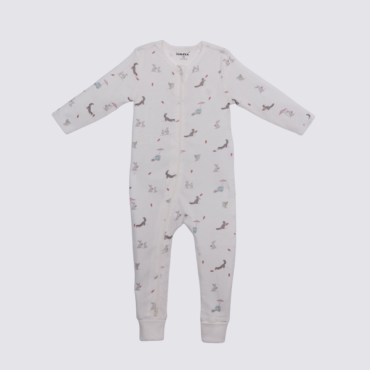 The Elk Baby Racoon Print Premium Organic Cotton Play and Grow Rib Foot Zippy, Various Sizes K3P9 - product image 1