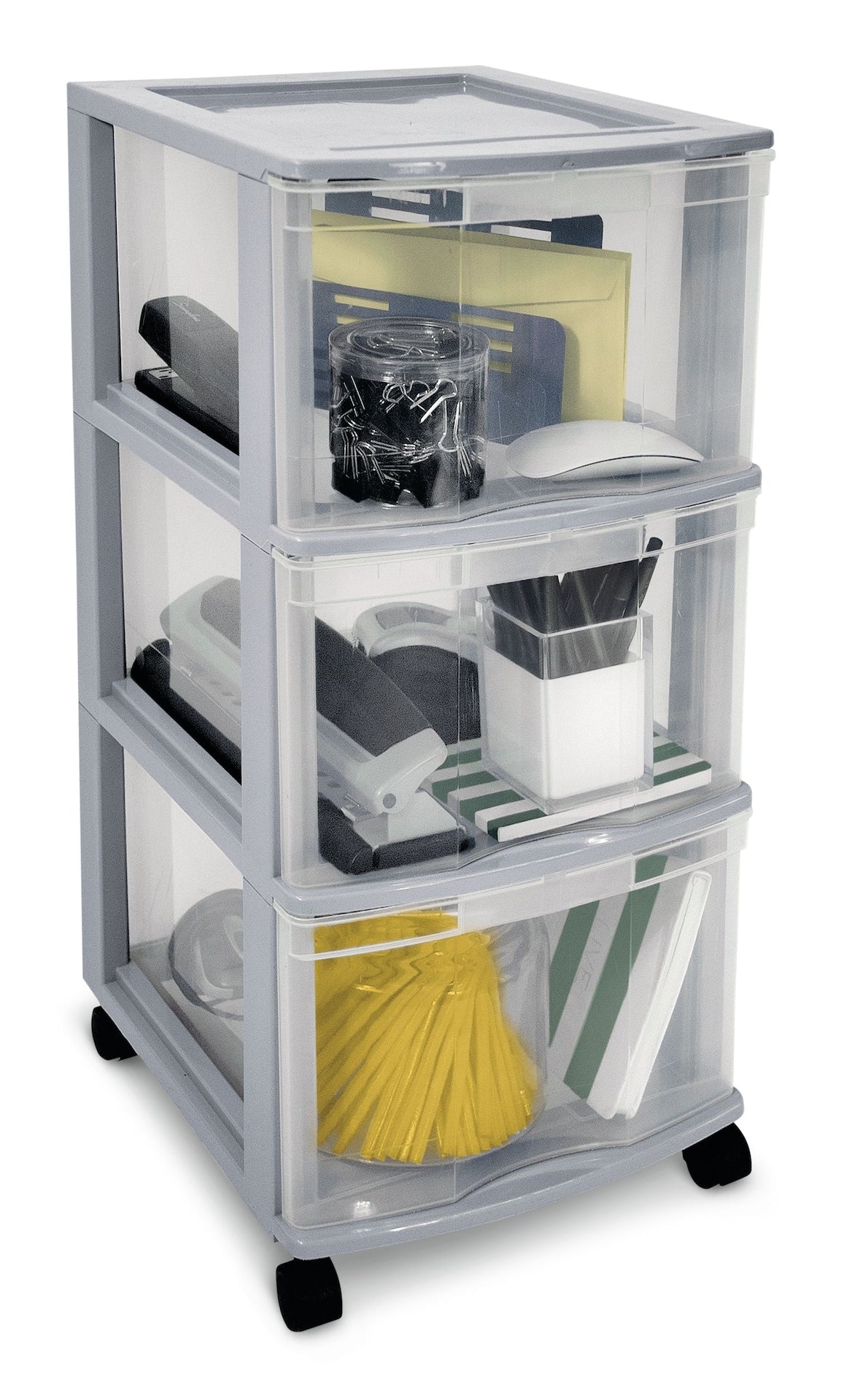 type A Clear Grey Frame 3-Drawer Storage Tower/Cart with Wheels, 26-in P6Y6 - product image 2